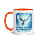 John 14:26 Bible Verse, Holy Spirit Dove White Ceramic Mug with Color Inside
