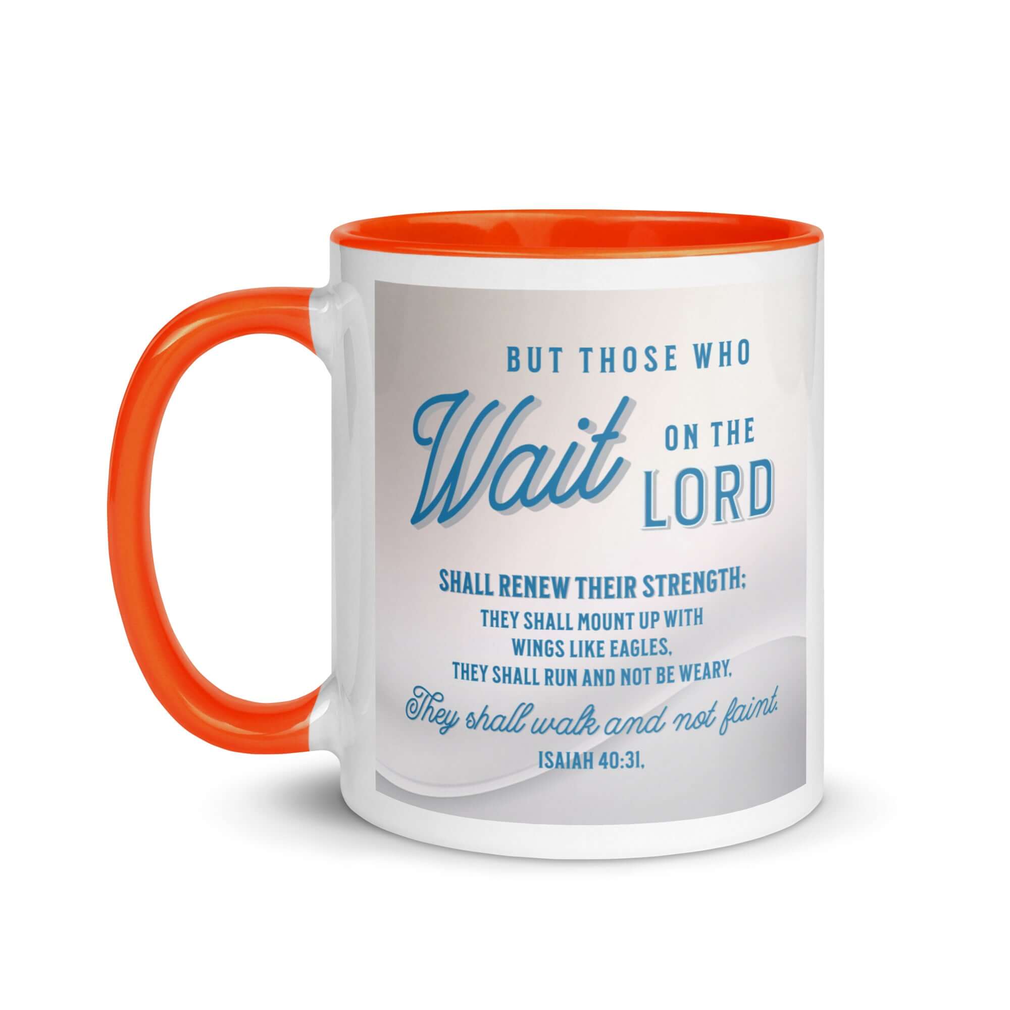 Isaiah 40:31 Bible Verse, Wings like Eagles White Ceramic Mug with Color Inside
