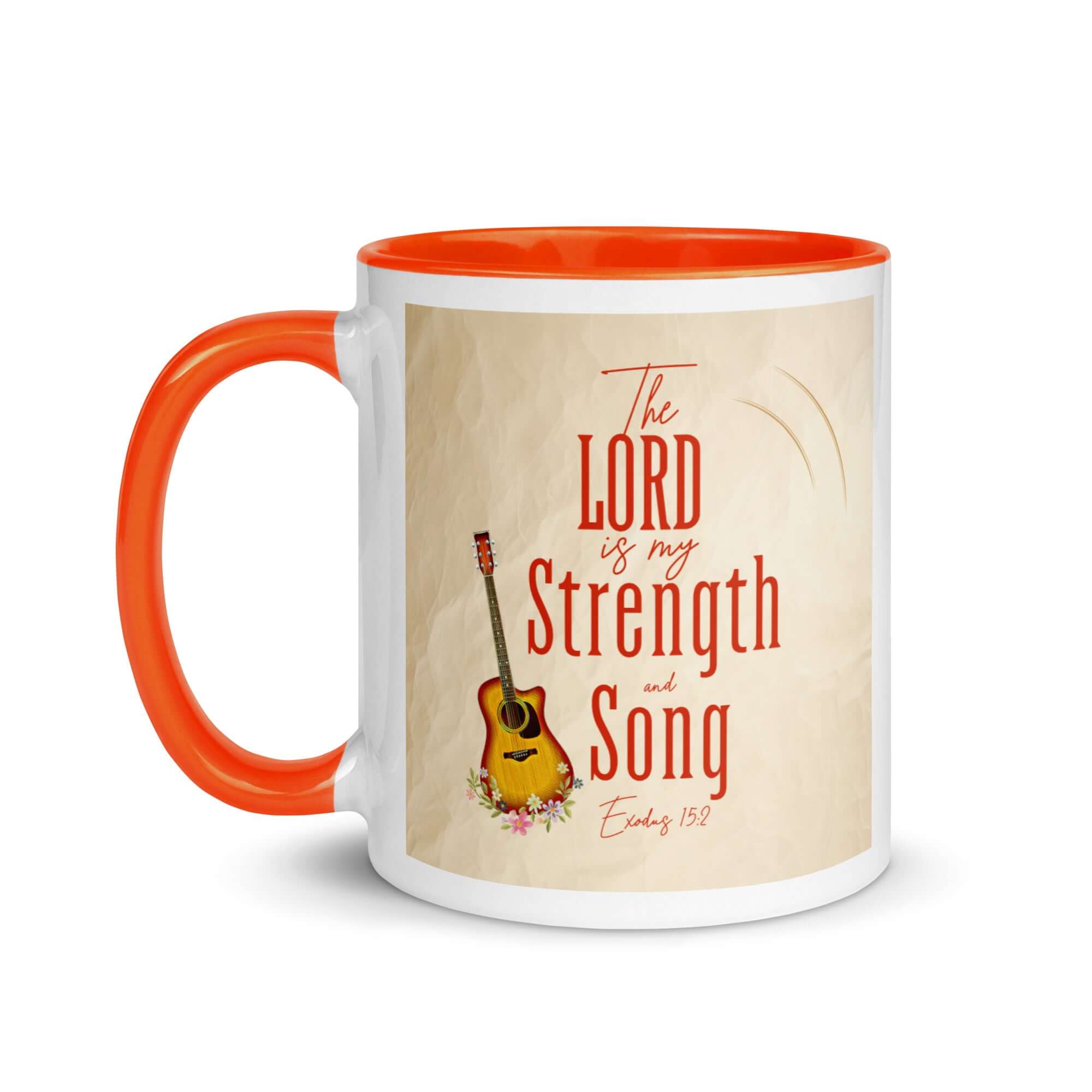 Exodus 15:2 Bible Verse, The LORD is my strength White Ceramic Mug with Color Inside