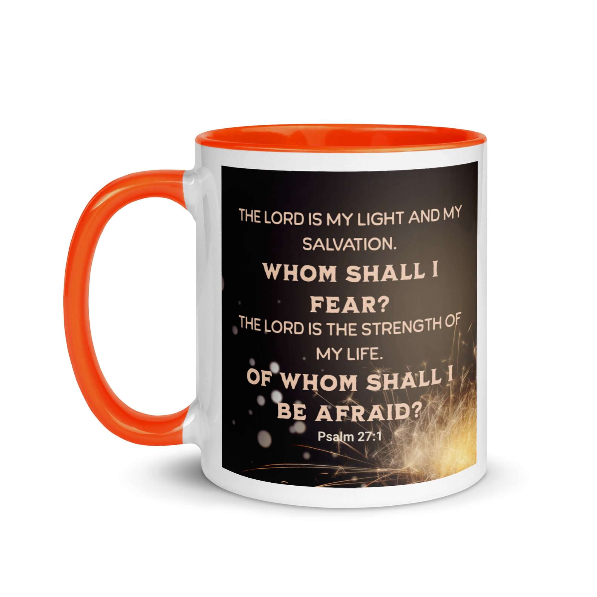 Psalm 27:1 Bible Verse, The LORD is My Light White Ceramic Mug with Color Inside
