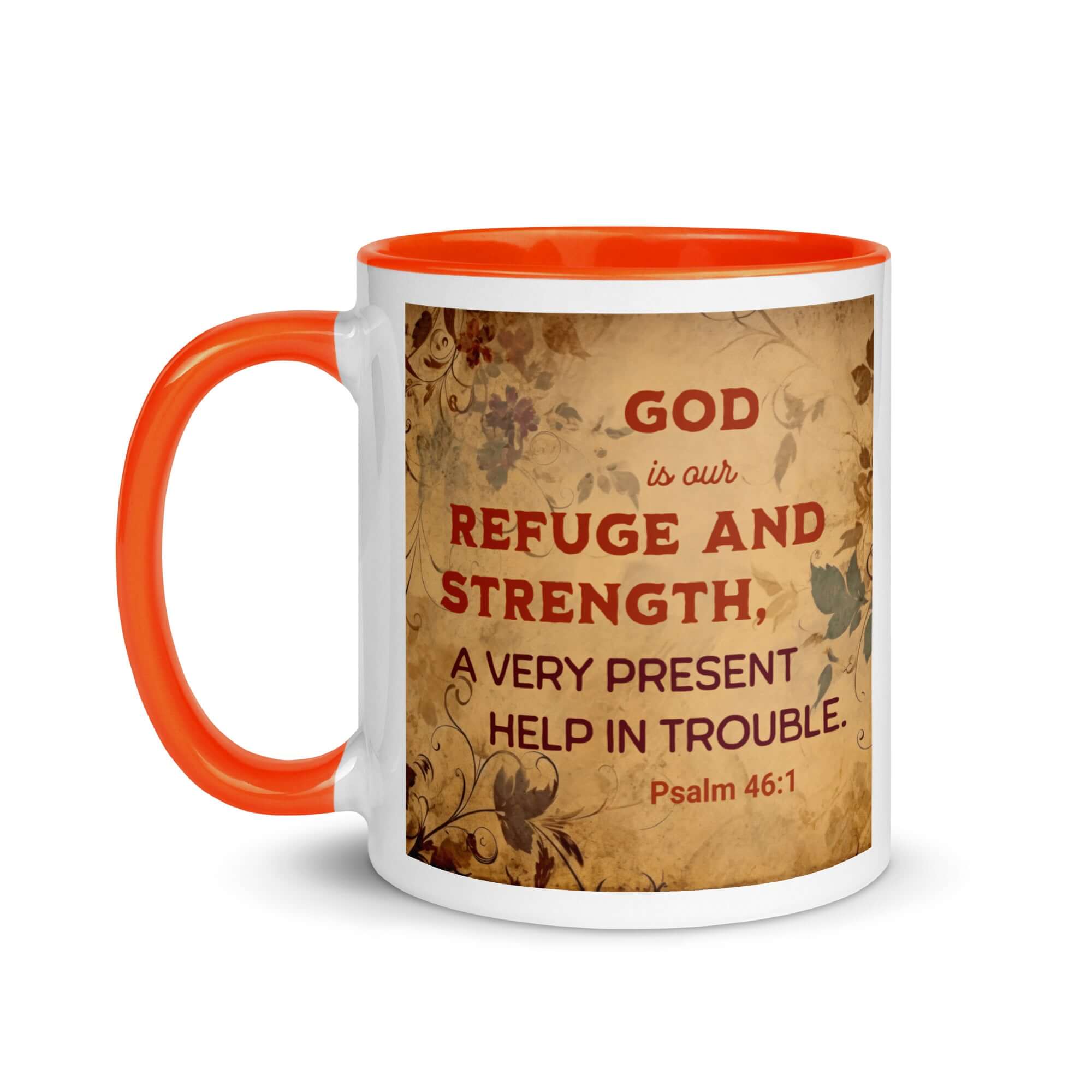 Psalm 46:1 Bible Verse, God is Our Refuge White Ceramic Mug with Color Inside