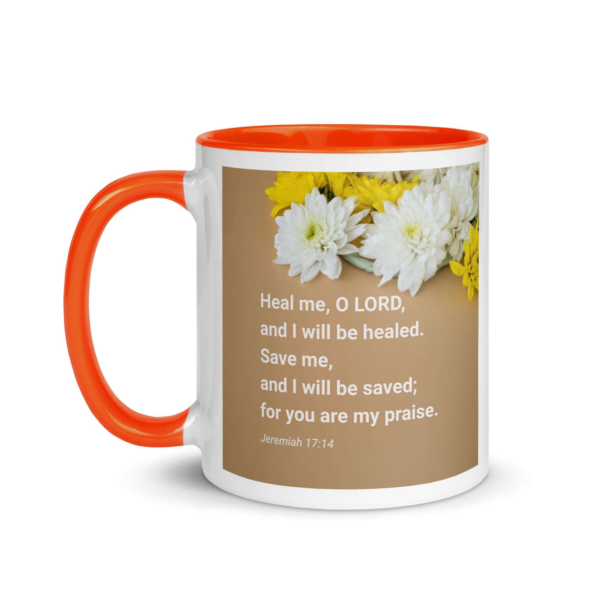 Jeremiah 17:14 Bible Verse, Heal me, O LORD White Ceramic Mug with Color Inside