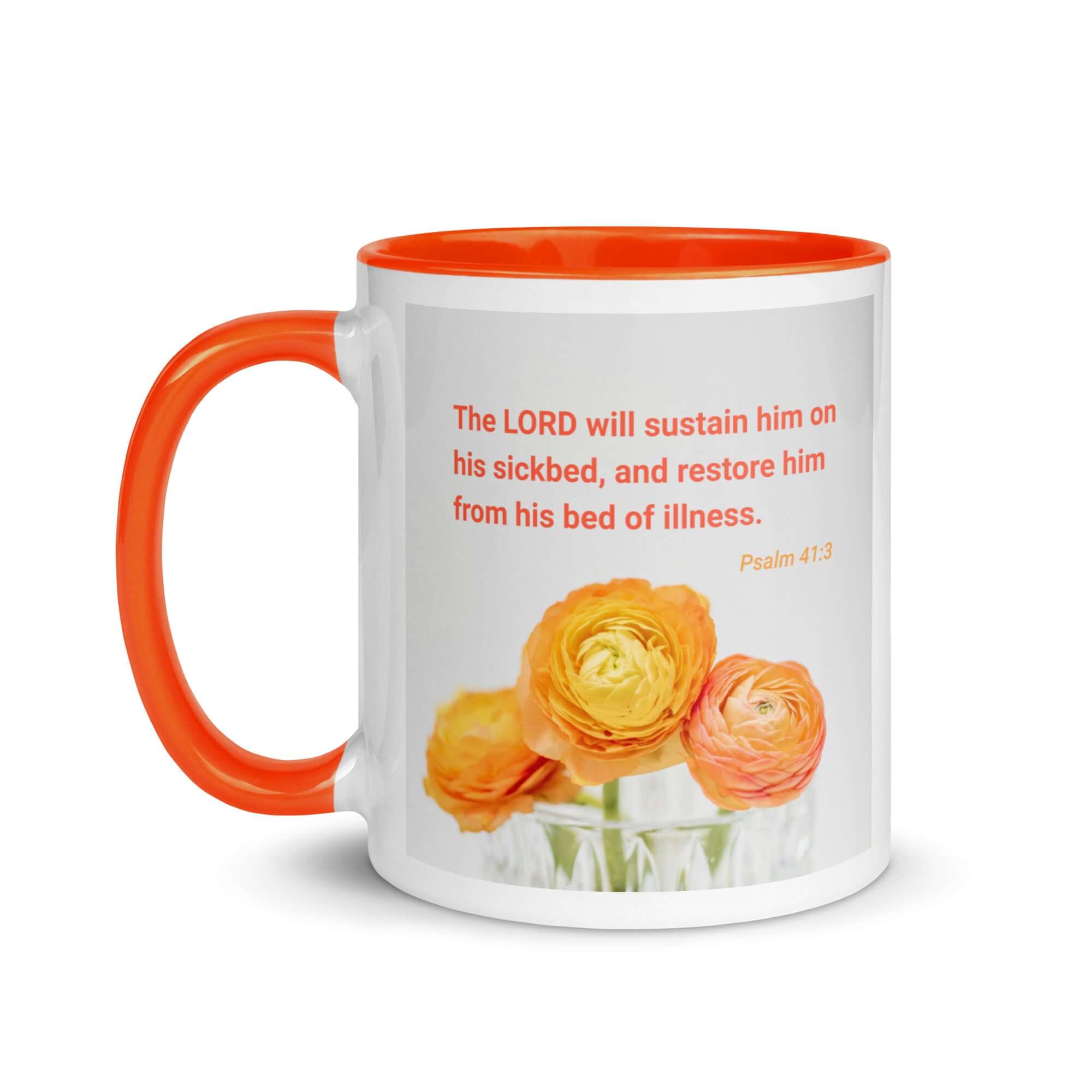 Psalm 41:3 Bible Verse, LORD will sustain White Ceramic Mug with Color Inside