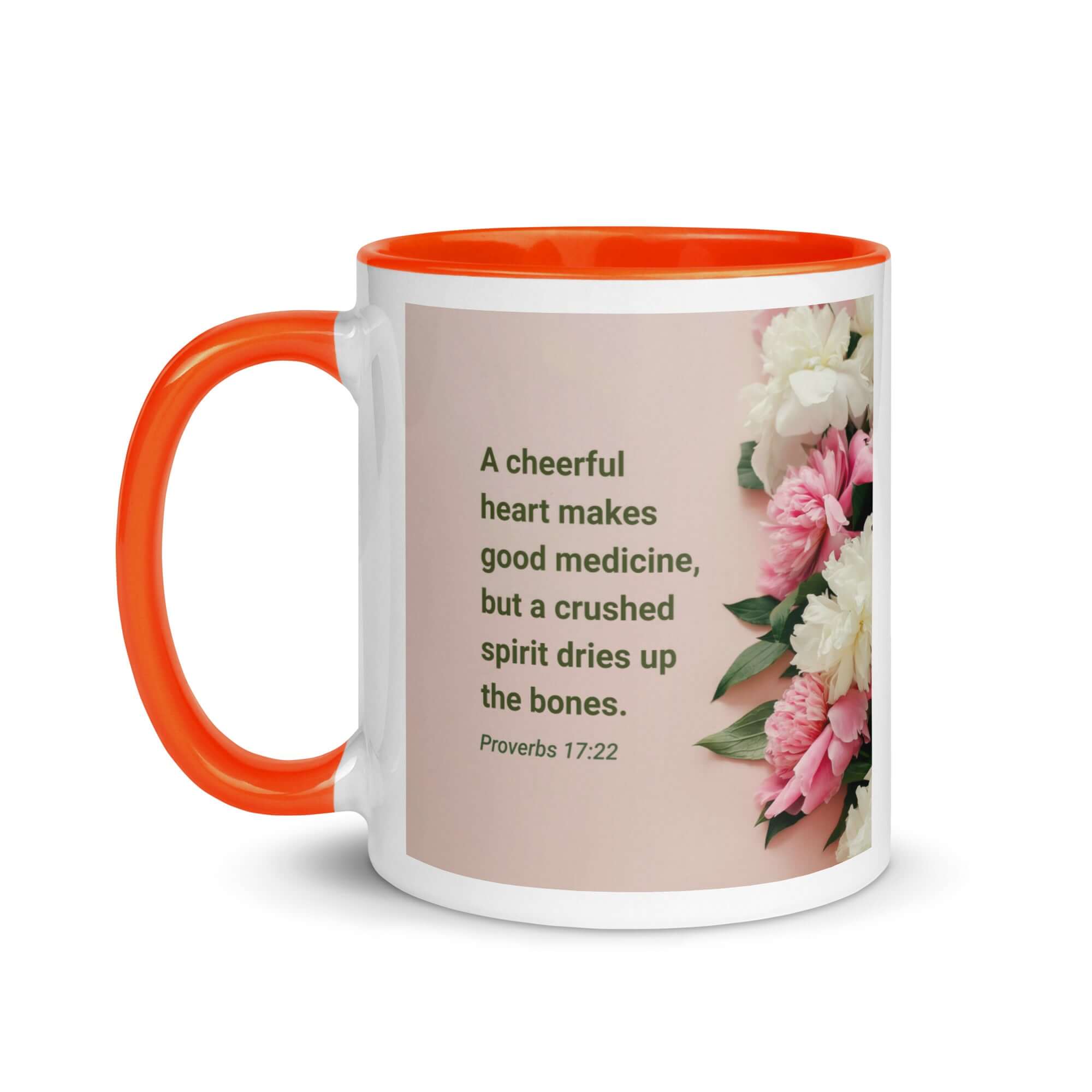 Proverbs 17:22 Bible Verse, good medicine White Ceramic Mug with Color Inside