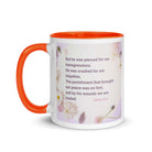 Isaiah 53:5 Bible Verse, by his wounds White Ceramic Mug with Color Inside