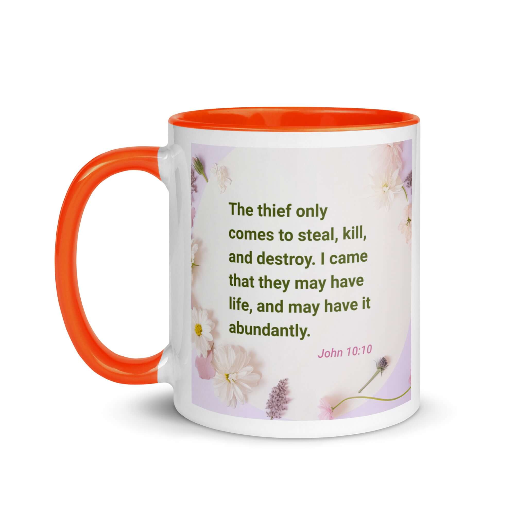 John 10:10 Bible Verse, Abundant Life White Ceramic Mug with Color Inside