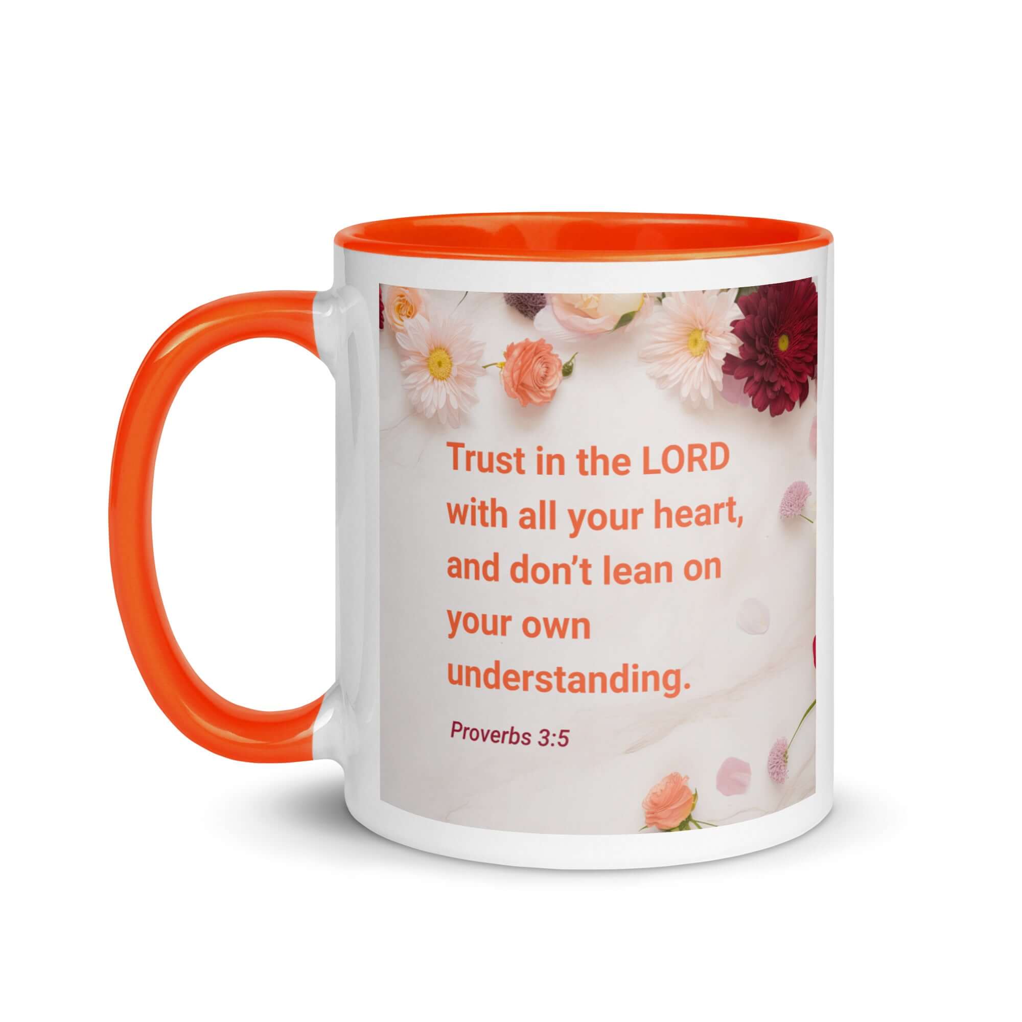 Proverbs 3:5 Bible Verse, Trust in the LORD White Ceramic Mug with Color Inside