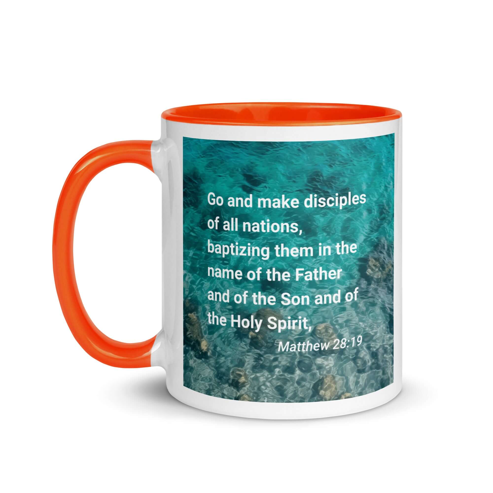 Matthew 28:19 Bible Verse, Make Disciples White Ceramic Mug with Color Inside