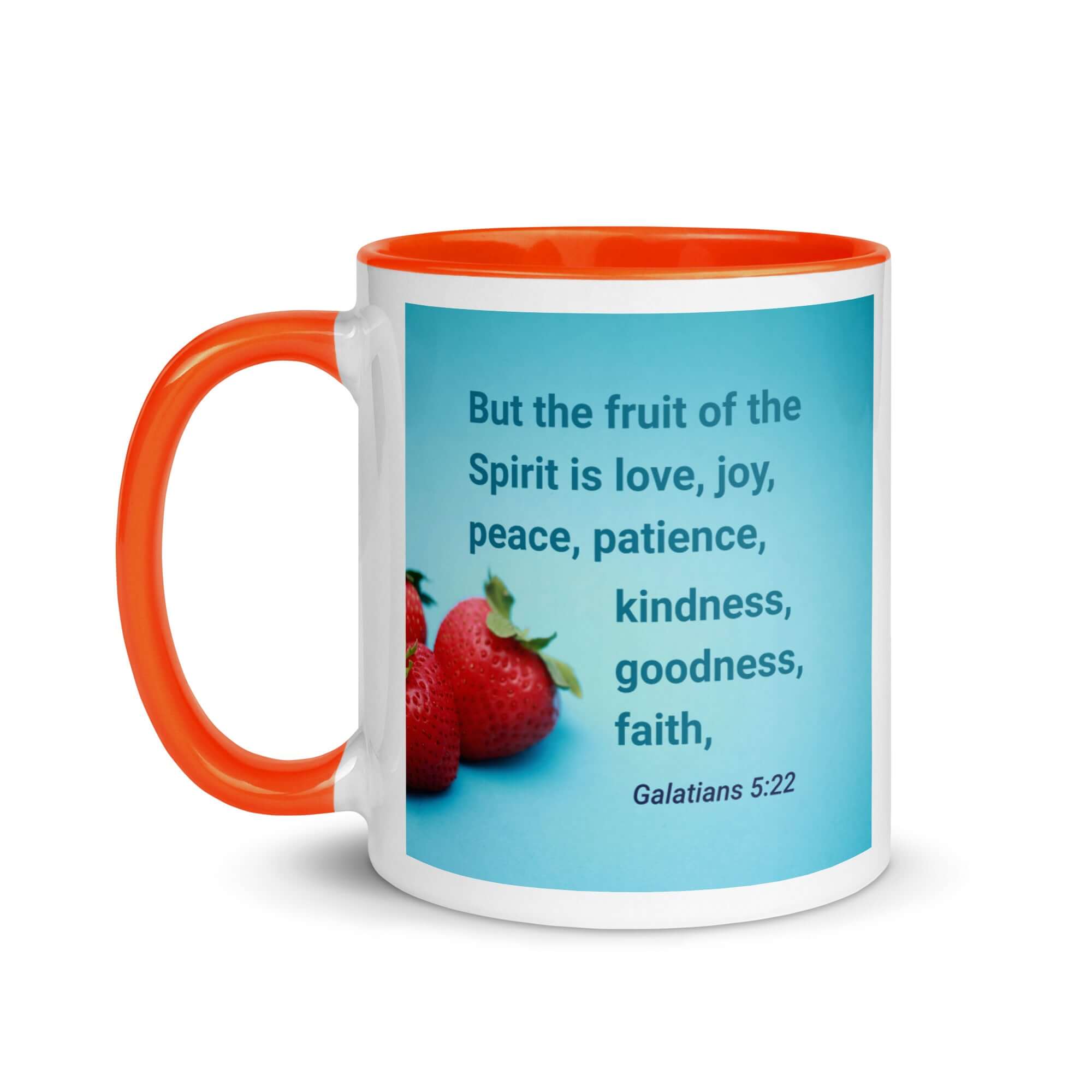 Galatians 5:22 Bible Verse, fruit of the Spirit White Ceramic Mug with Color Inside