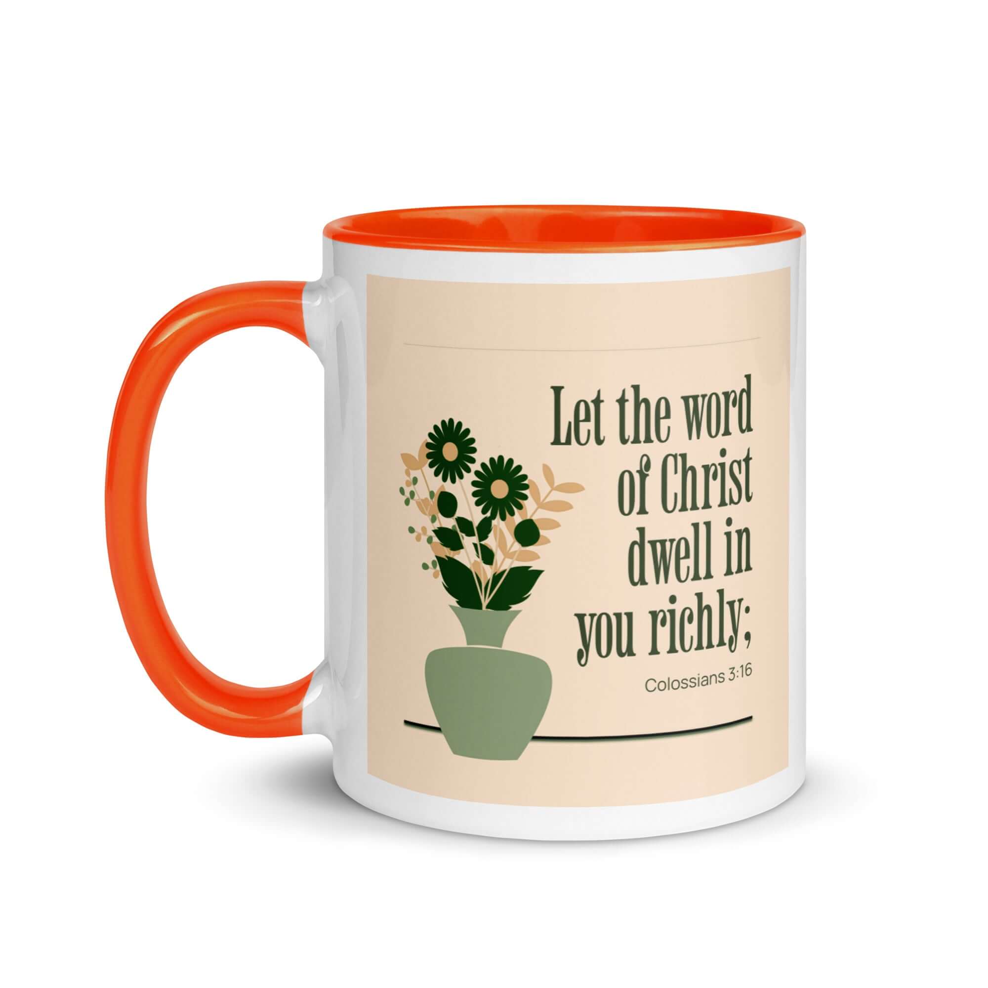 Colossians 3:16 Bible Verse, word of Christ White Ceramic Mug with Color Inside