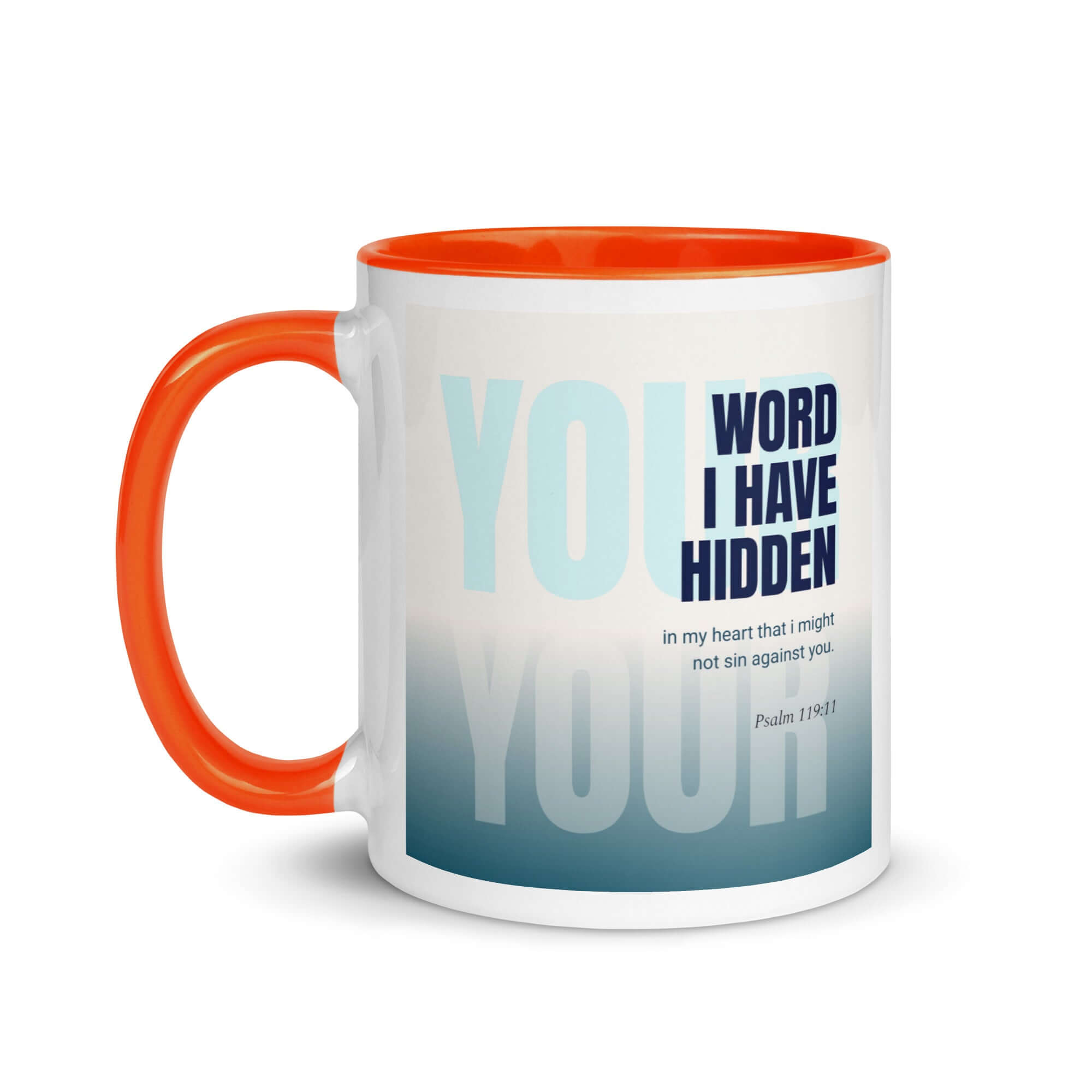 Psalm 119:11 Bible Verse, hidden your word White Ceramic Mug with Color Inside