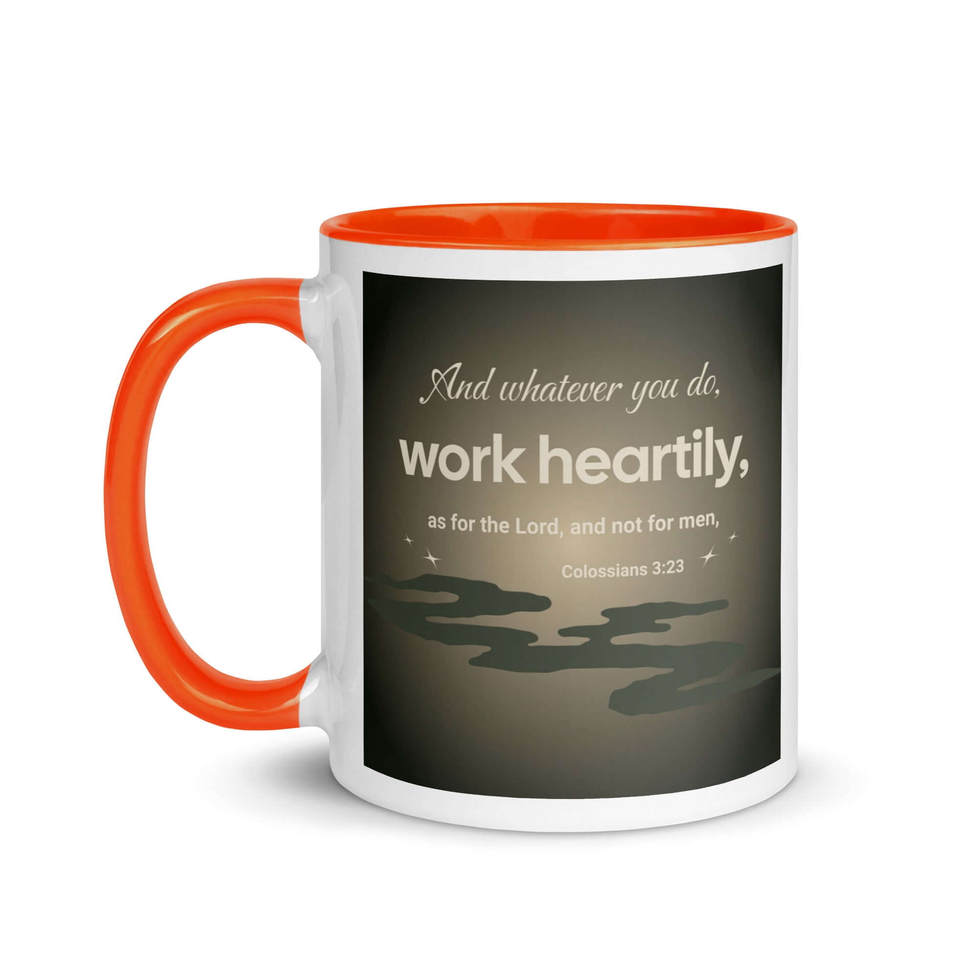 Colossians 3:23 Bible Verse, as for the Lord White Ceramic Mug with Color Inside