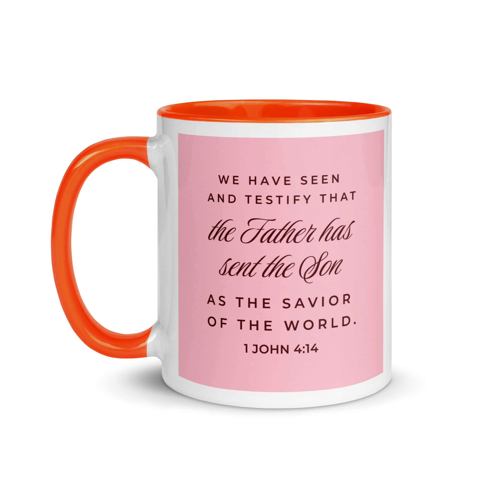 1 John 4:14 Bible Verse, We have seen White Ceramic Mug with Color Inside