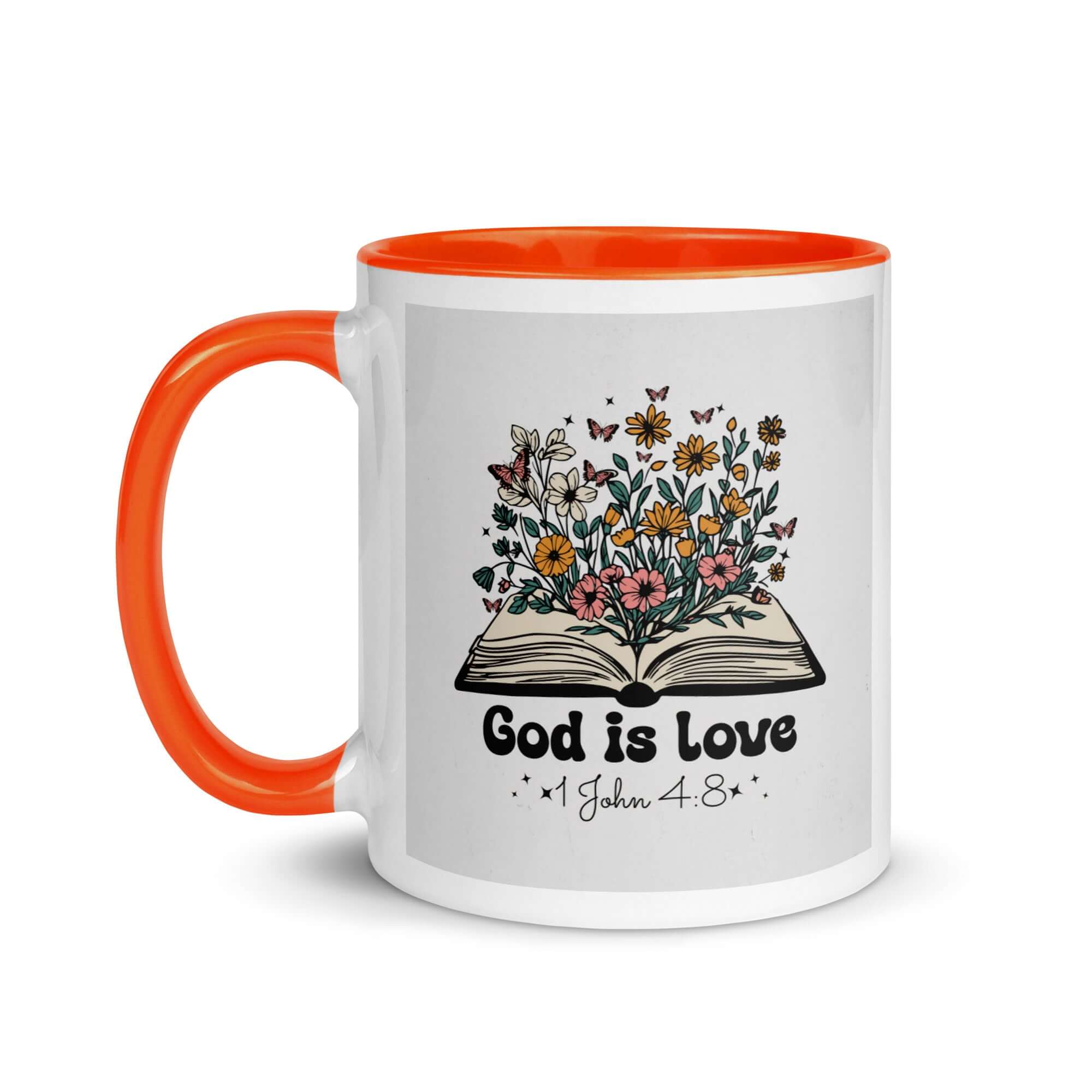 1 John 4:8 Bible Verse, God is Love White Ceramic Mug with Color Inside