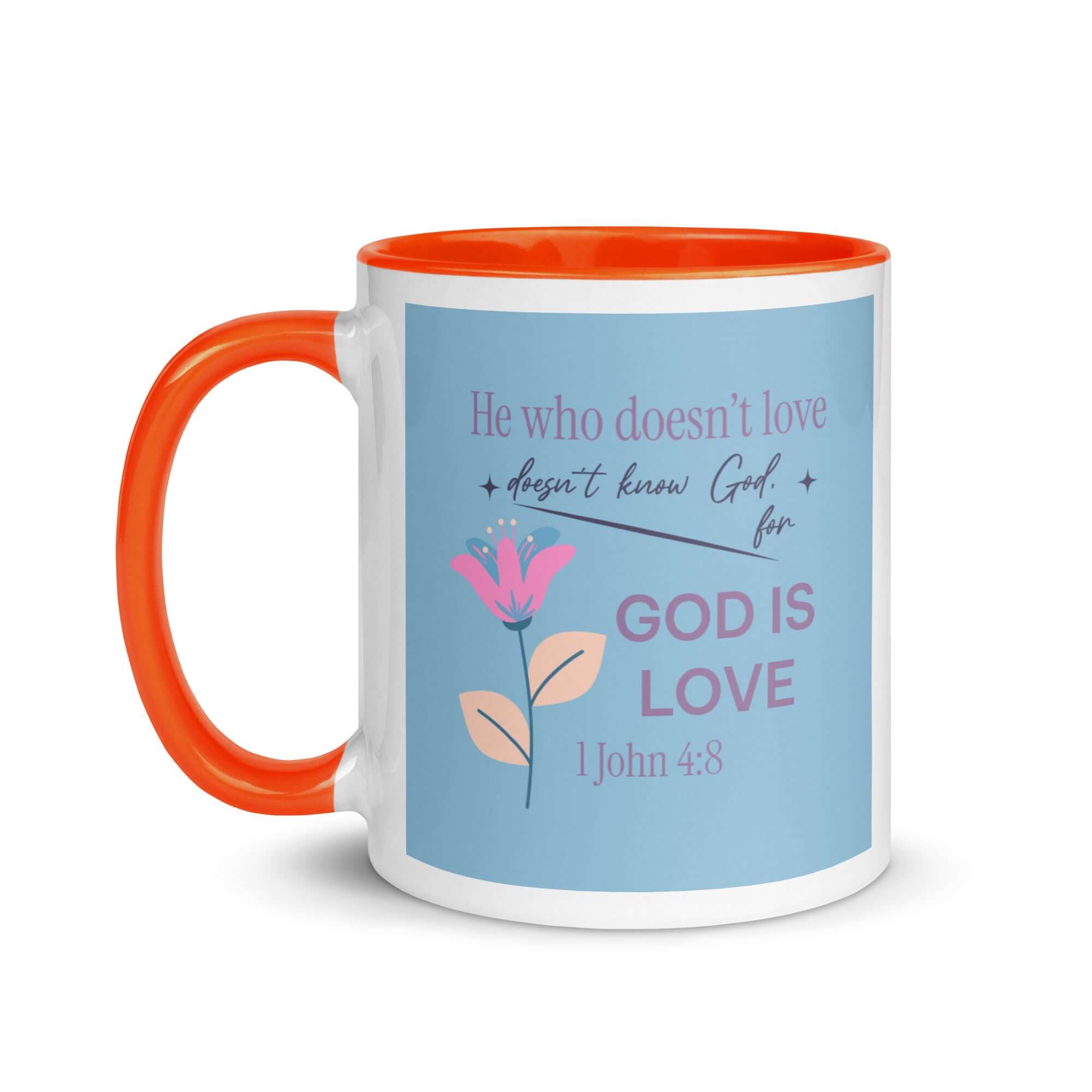 1 John 4:8 Bible Verse, doesn’t love White Ceramic Mug with Color Inside
