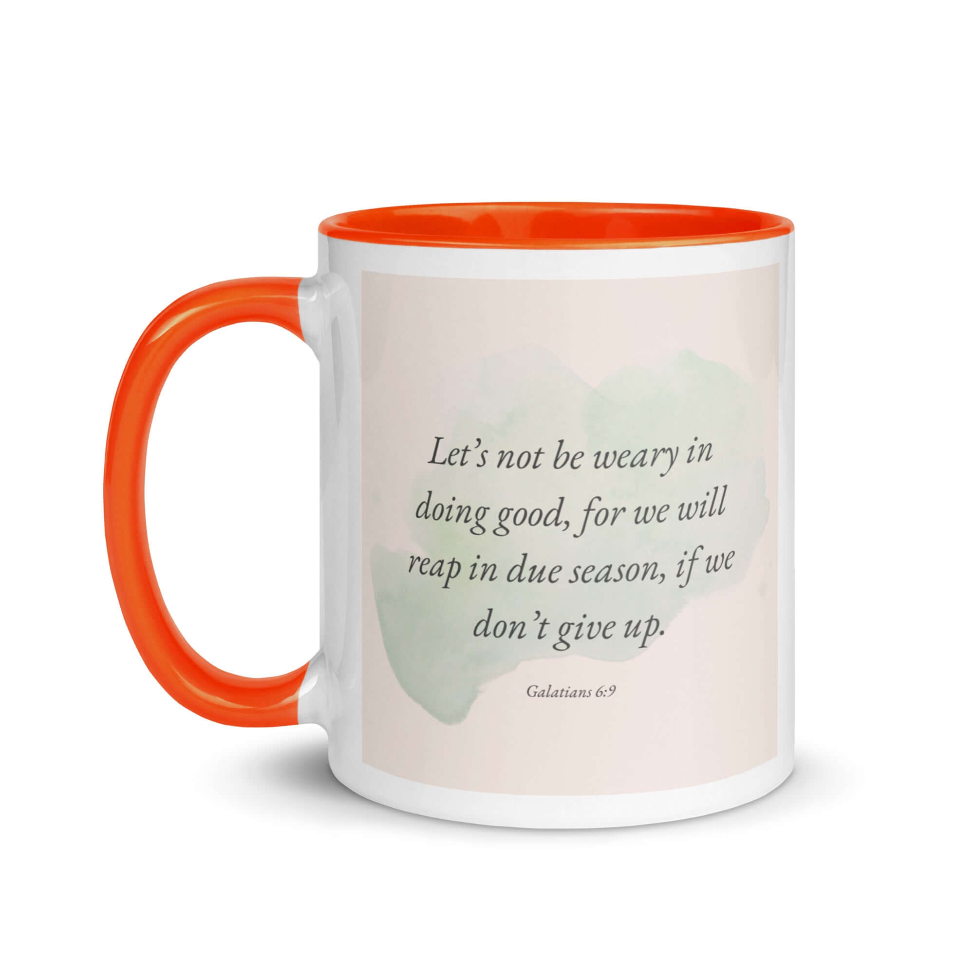 Galatians 6:9 Bible Verse, not be weary White Ceramic Mug with Color Inside