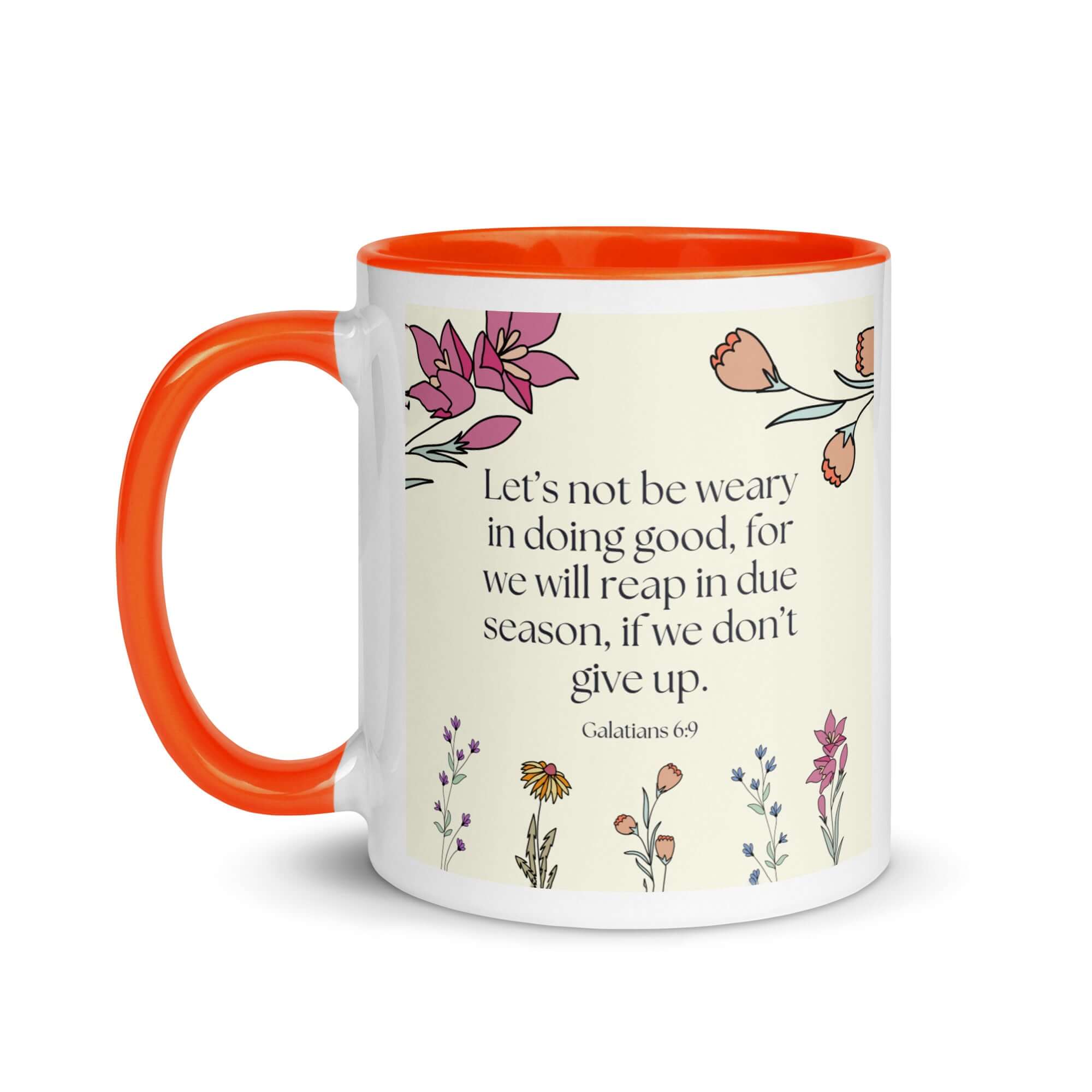 Galatians 6:9 Bible Verse, in doing good White Ceramic Mug with Color Inside