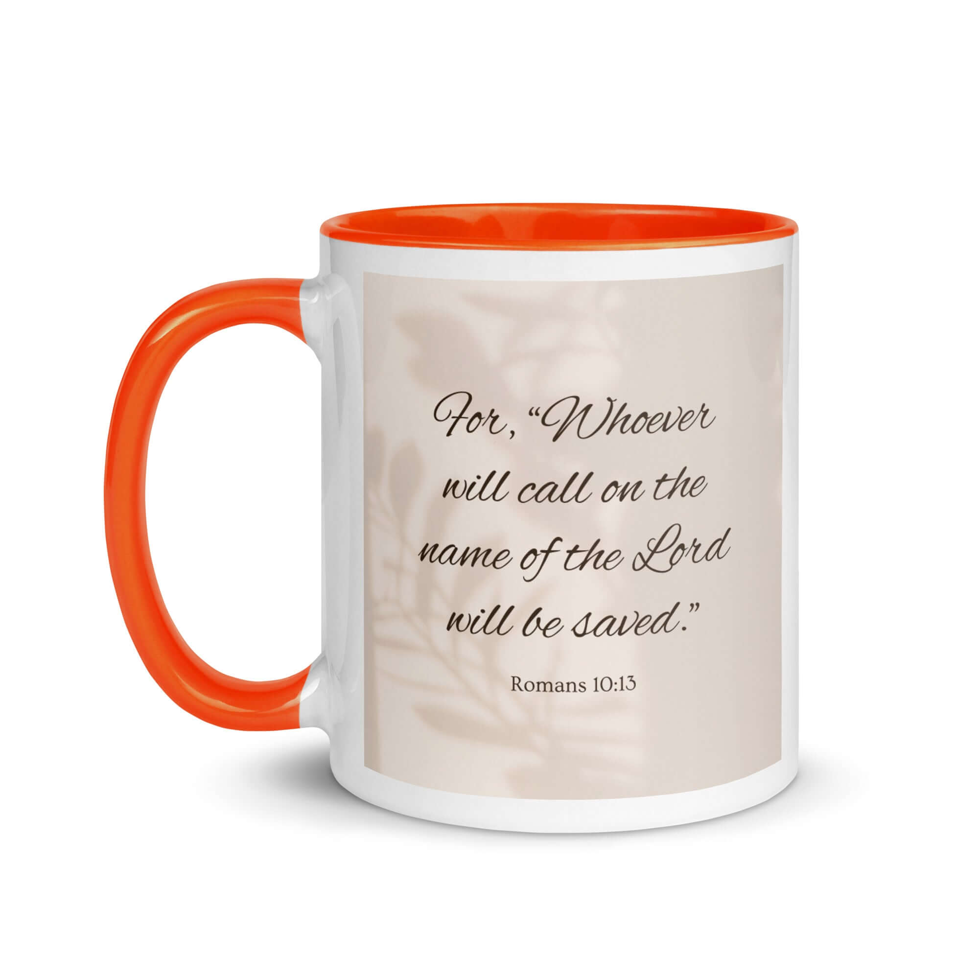 Romans 10:13 Bible Verse, Whoever White Ceramic Mug with Color Inside