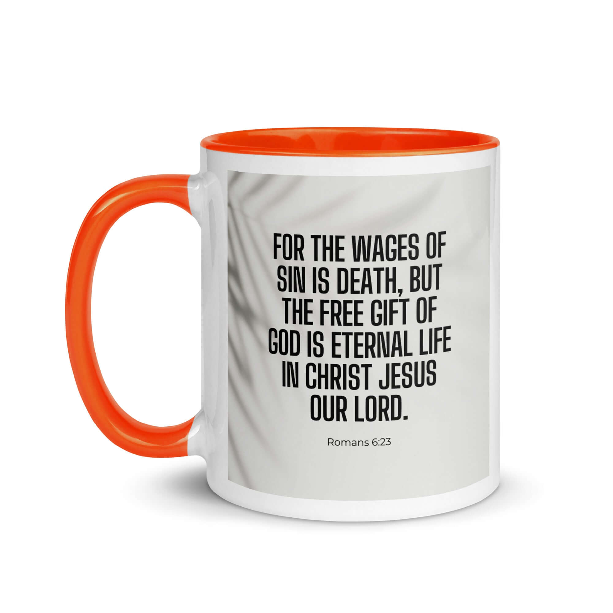 Romans 6:23 Bible Verse, eternal life White Ceramic Mug with Color Inside