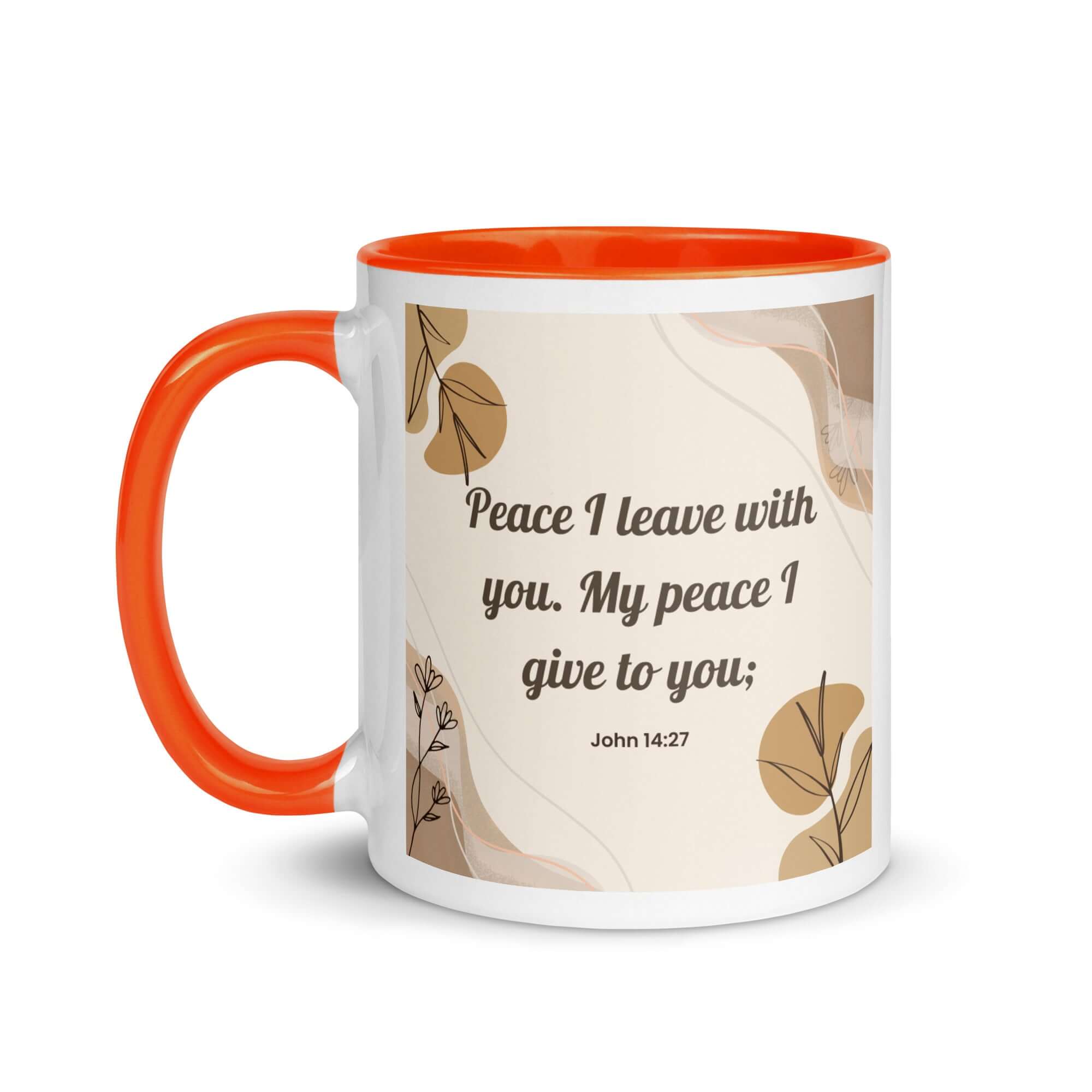John 14:27 Bible Verse, Peace I White Ceramic Mug with Color Inside