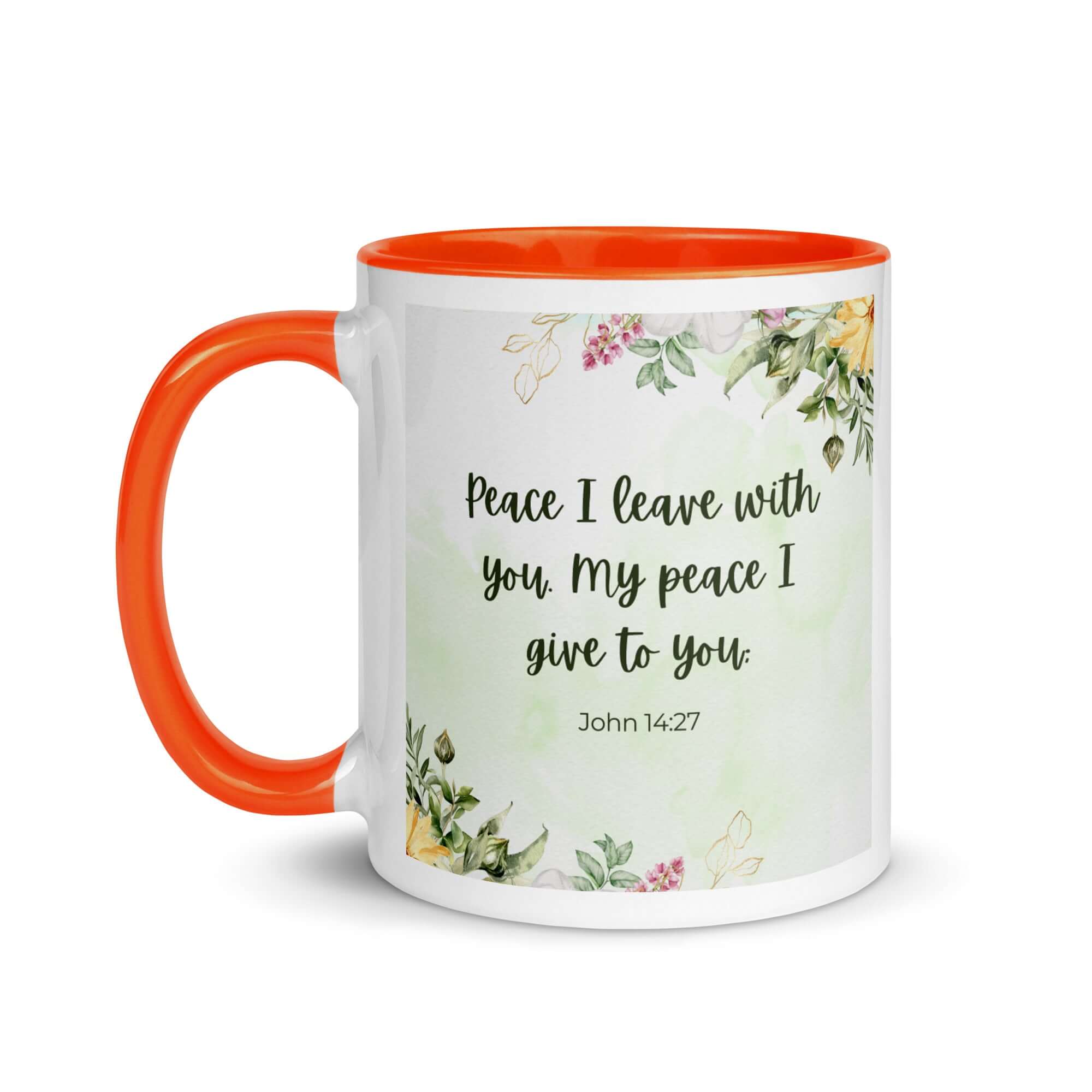 John 14:27 Bible Verse, My peace White Ceramic Mug with Color Inside