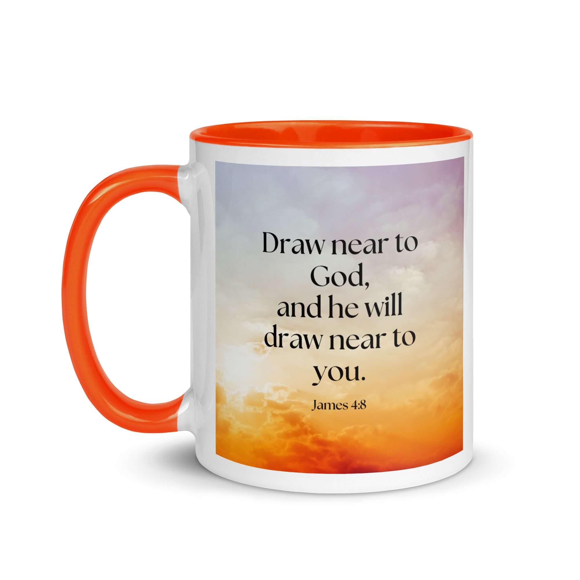 James 4:8 Bible Verse, he will draw White Ceramic Mug with Color Inside