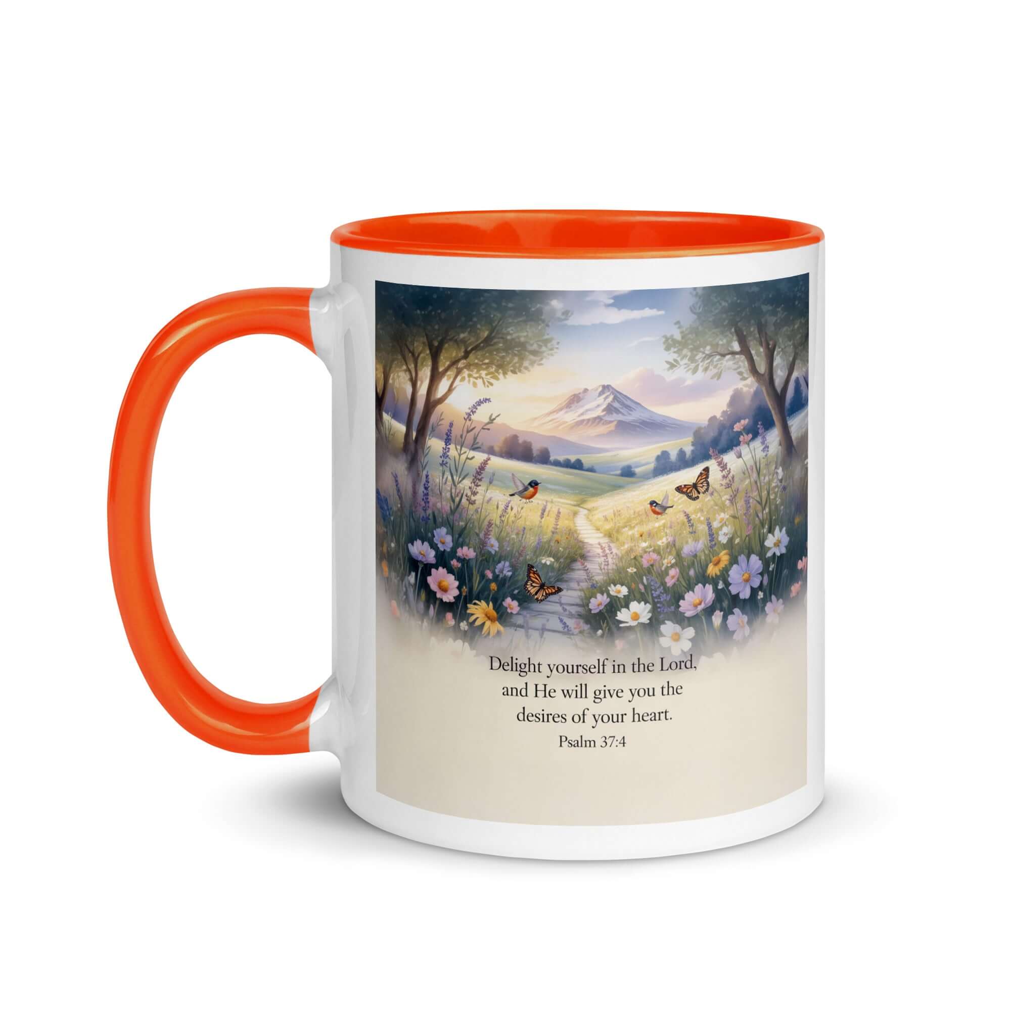 Psalm 37:4 Bible Verse, Delight White Ceramic Mug with Color Inside