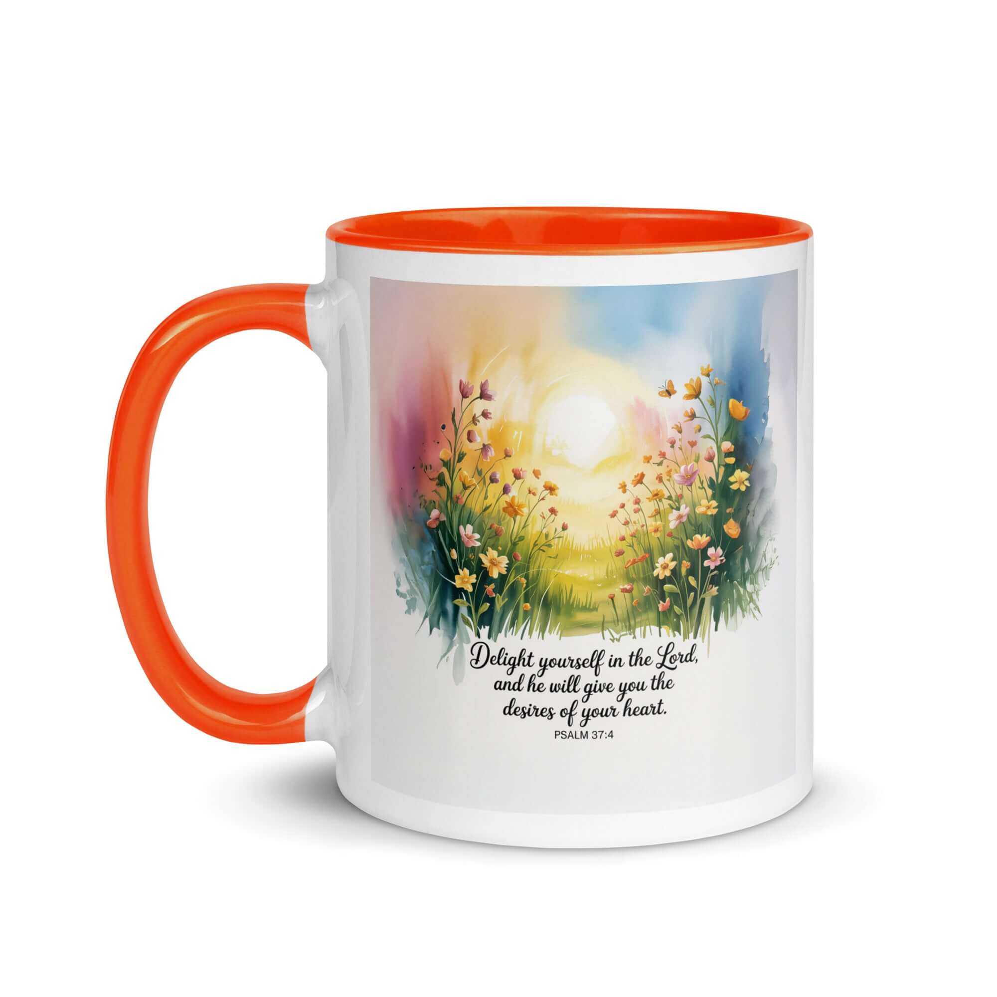 Psalm 37:4 Bible Verse, will give White Ceramic Mug with Color Inside