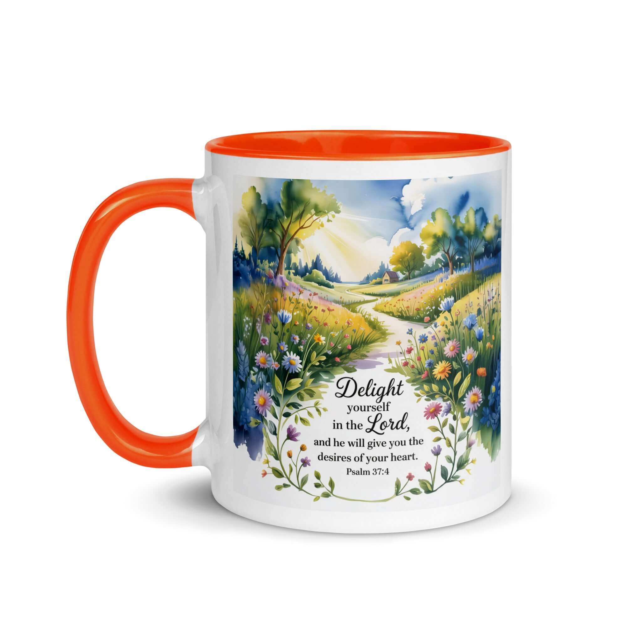 Psalm 37:4 Bible Verse, desires White Ceramic Mug with Color Inside