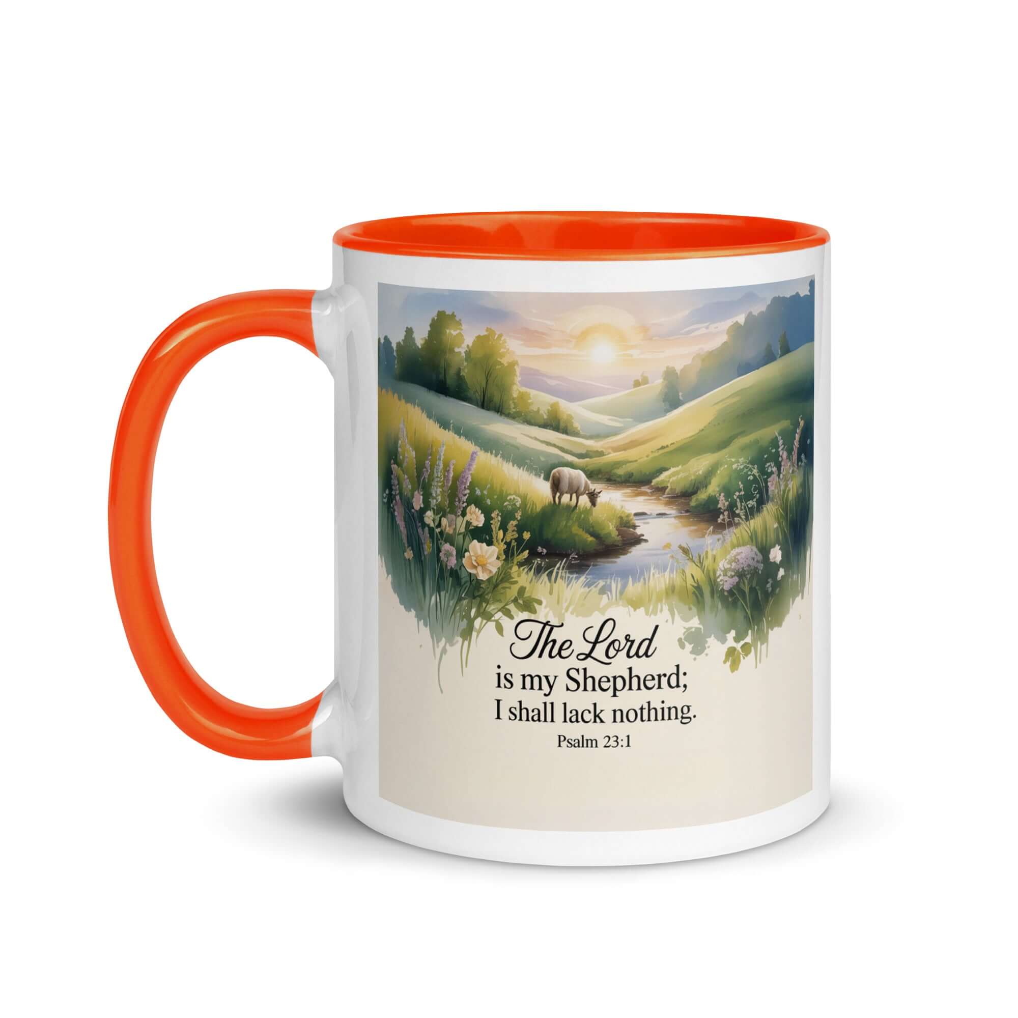 Psalm 23:1 Bible Verse, Lord White Ceramic Mug with Color Inside
