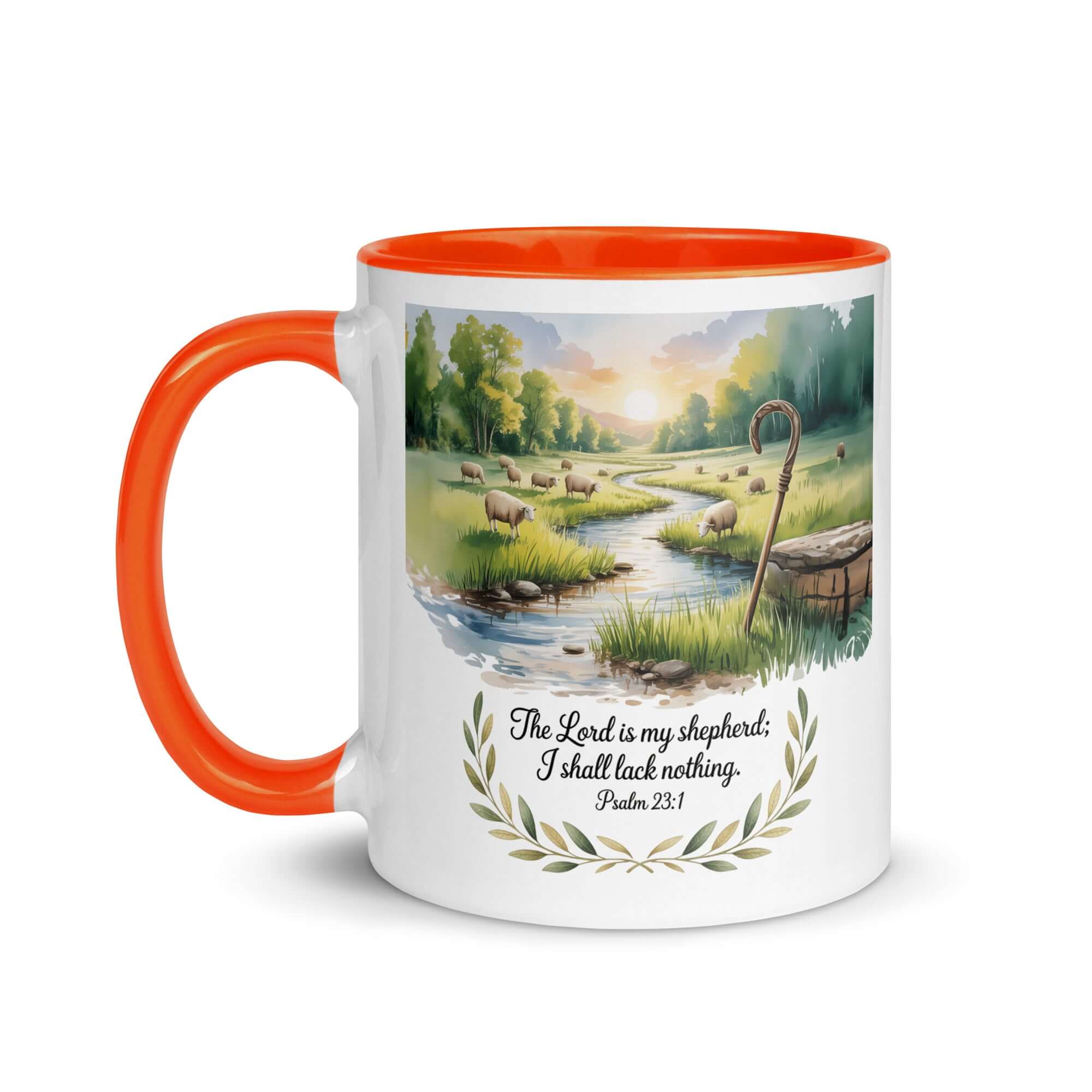 Psalm 23:1 Bible Verse, is my White Ceramic Mug with Color Inside