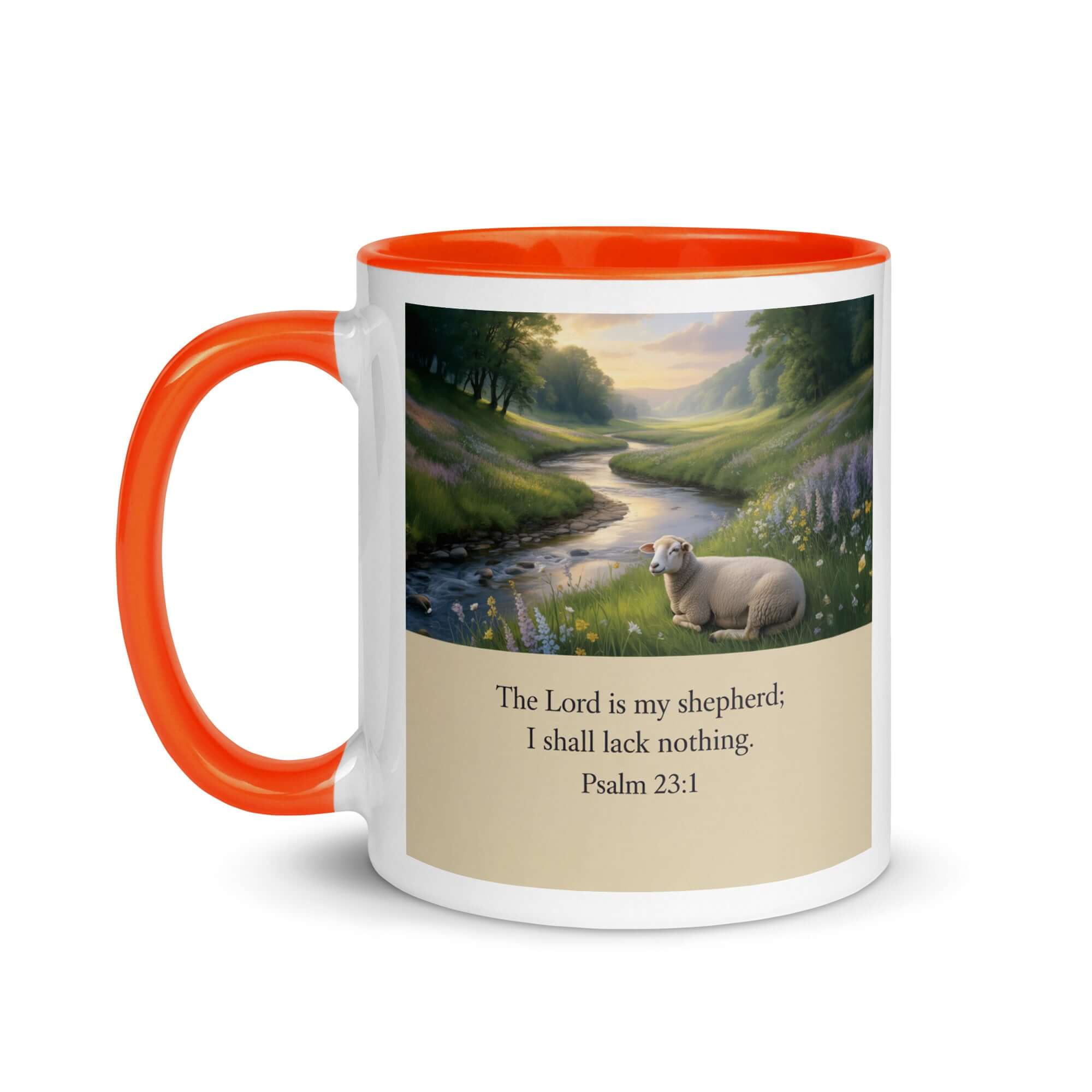 Psalm 23:1 Bible Verse, I shall White Ceramic Mug with Color Inside