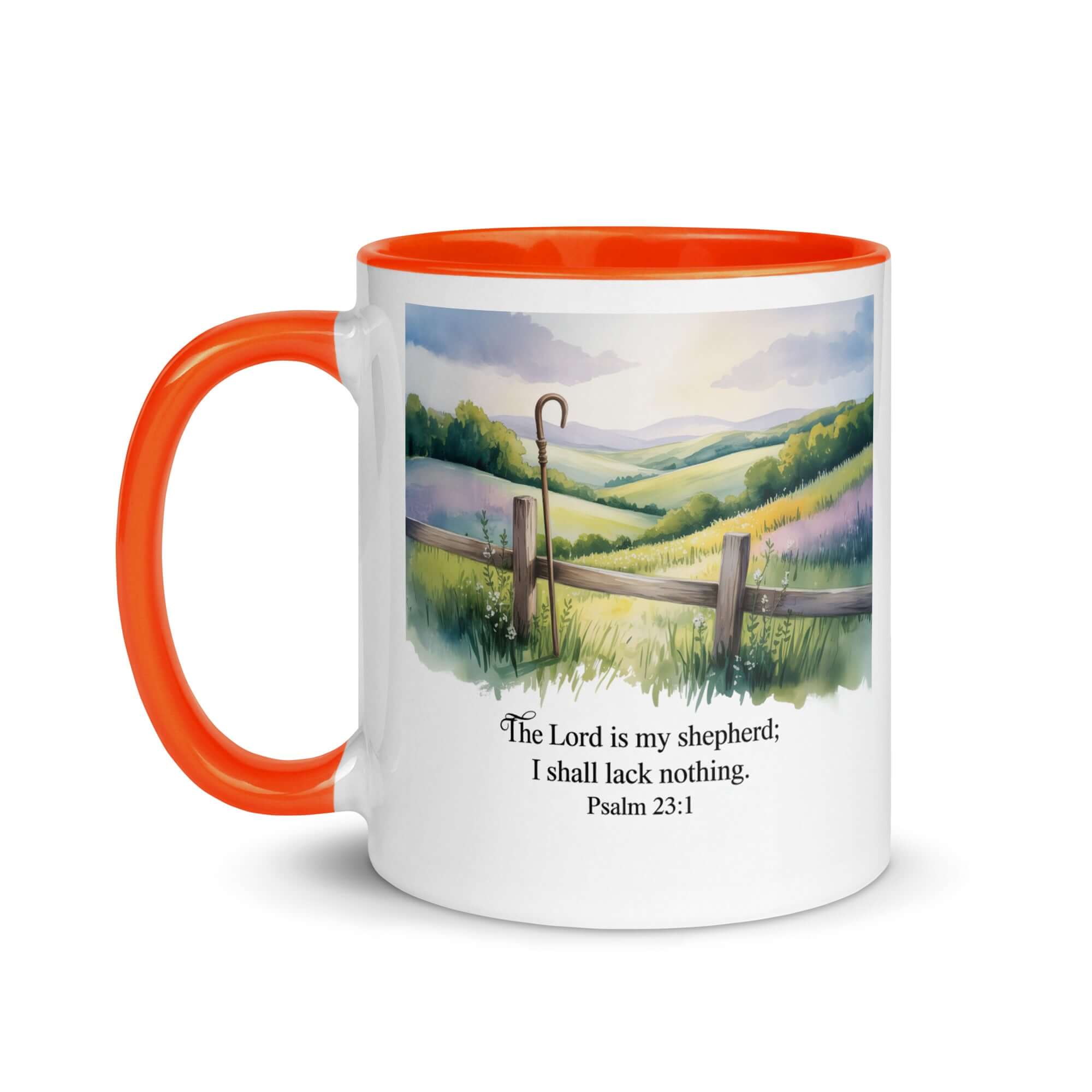 Psalm 23:1 Bible Verse, Lack White Ceramic Mug with Color Inside