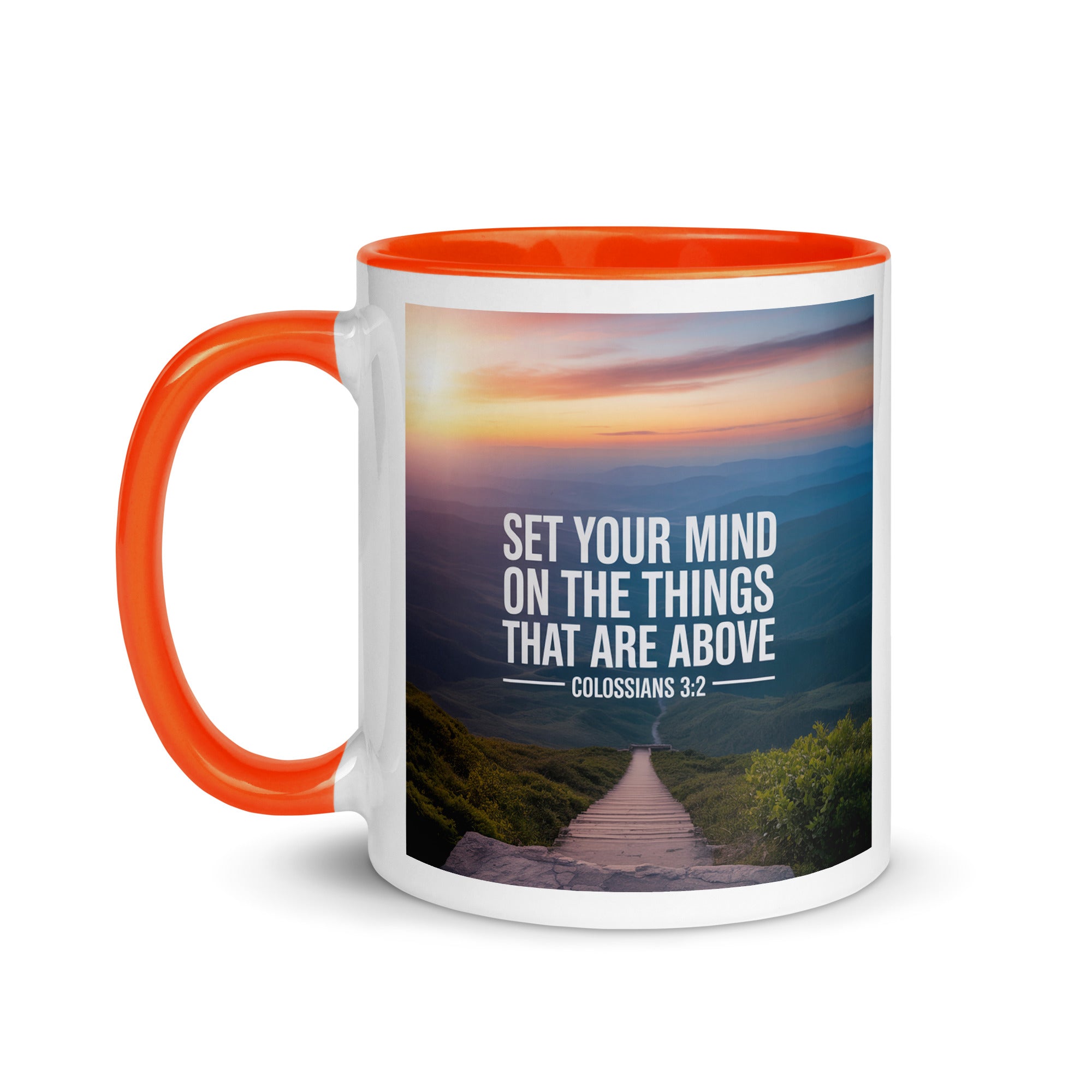 Colossians 3:2 Bible Verse your mind White Ceramic Mug with Color Inside