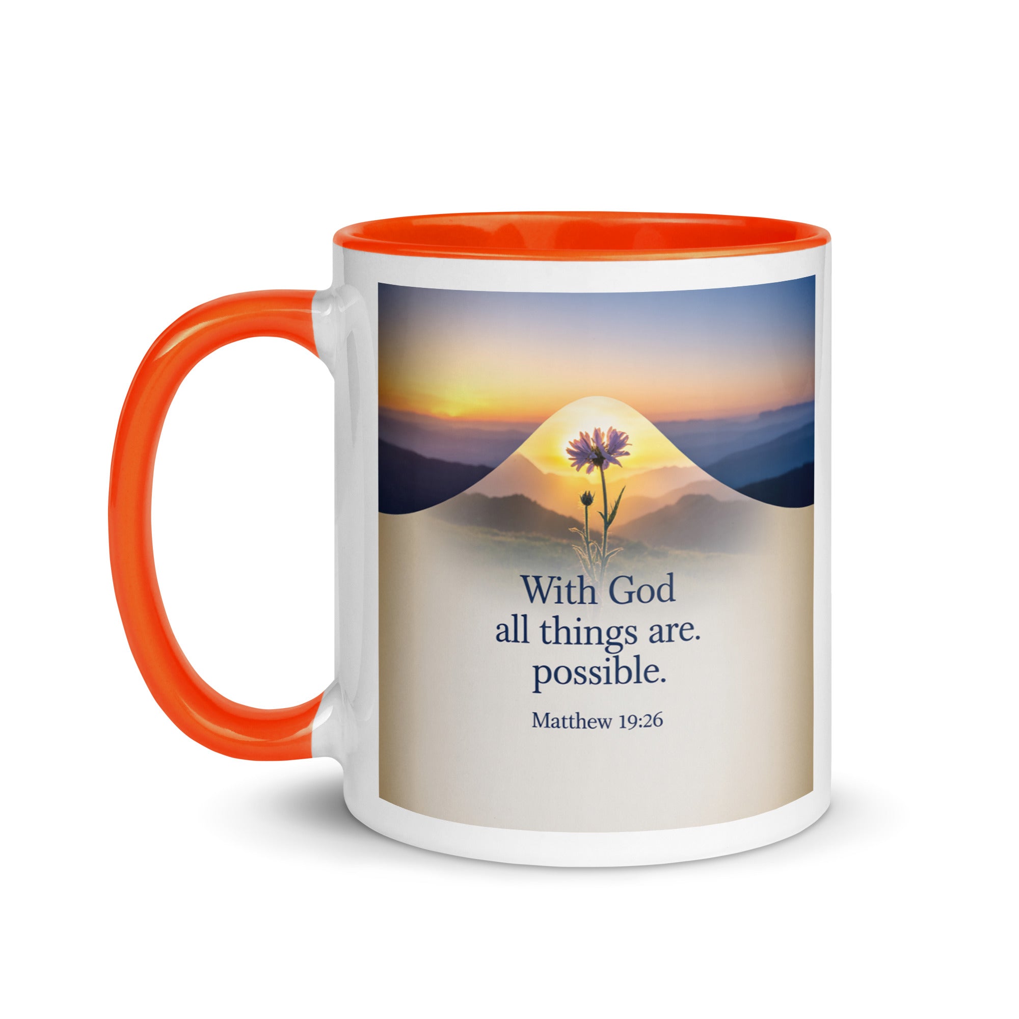 Matthew 19:26 Bible Verse at them White Ceramic Mug with Color Inside