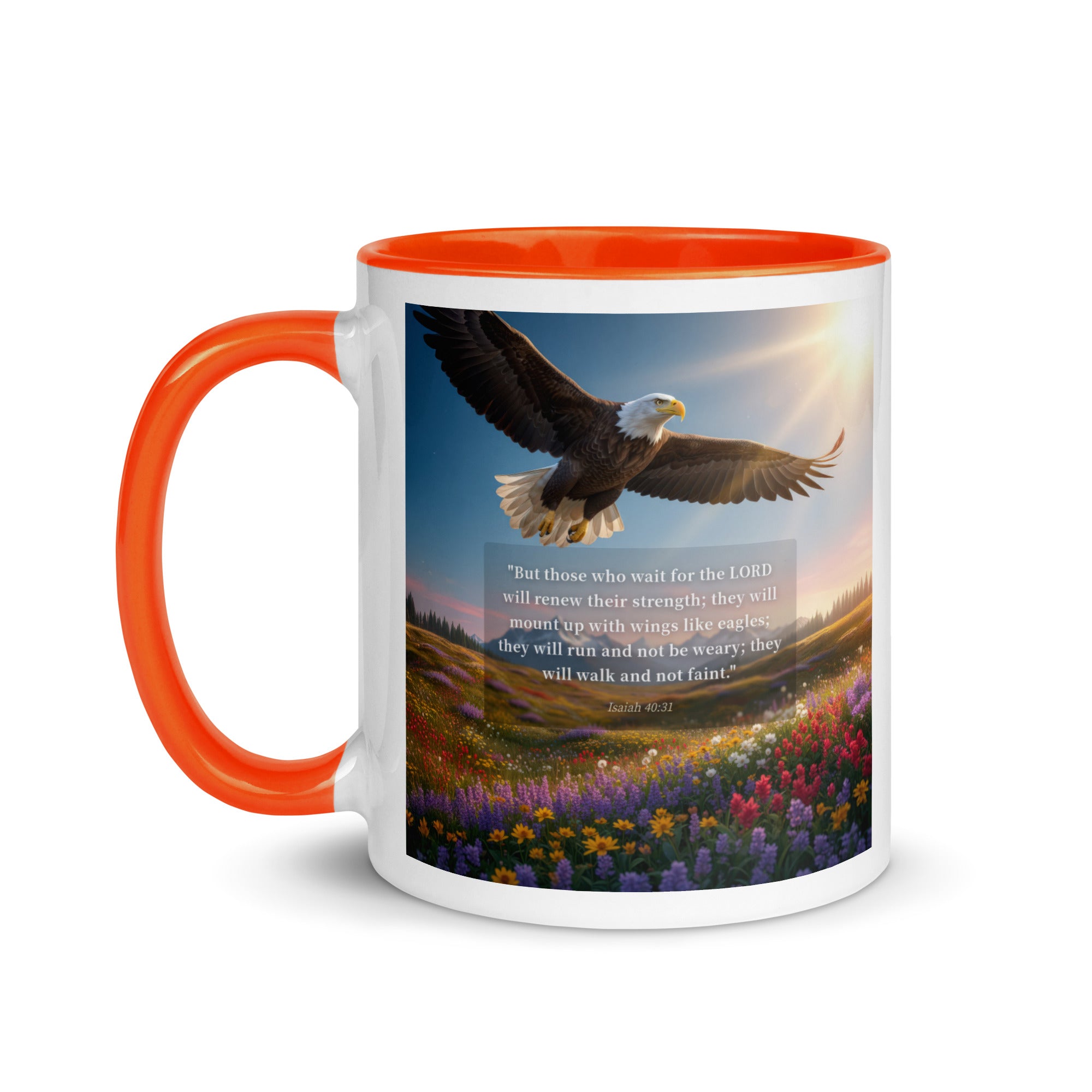 Isaiah 40:31 Bible Verse Who Wait White Ceramic Mug with Color Inside