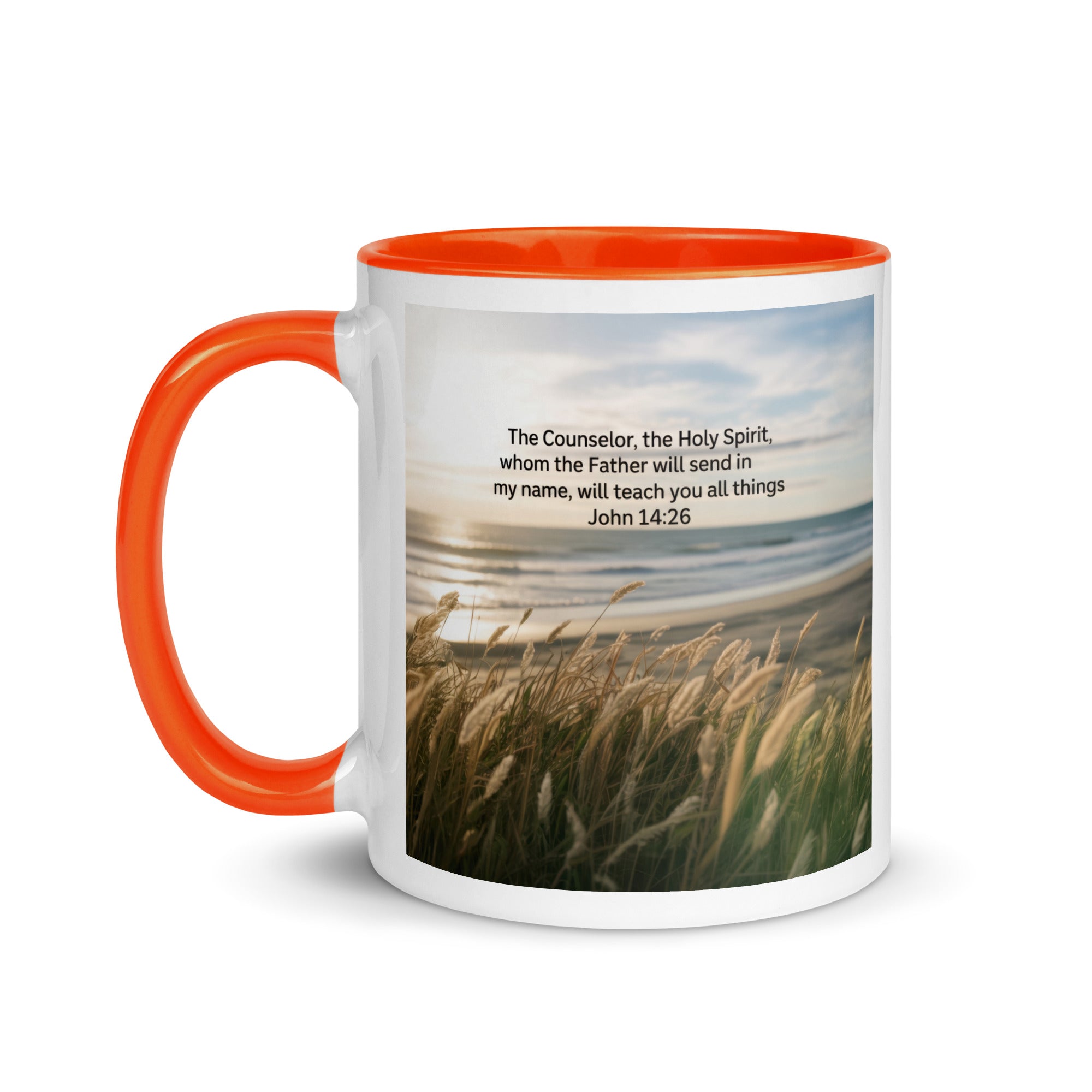 John 14:26 Bible Verse in my name White Ceramic Mug with Color Inside