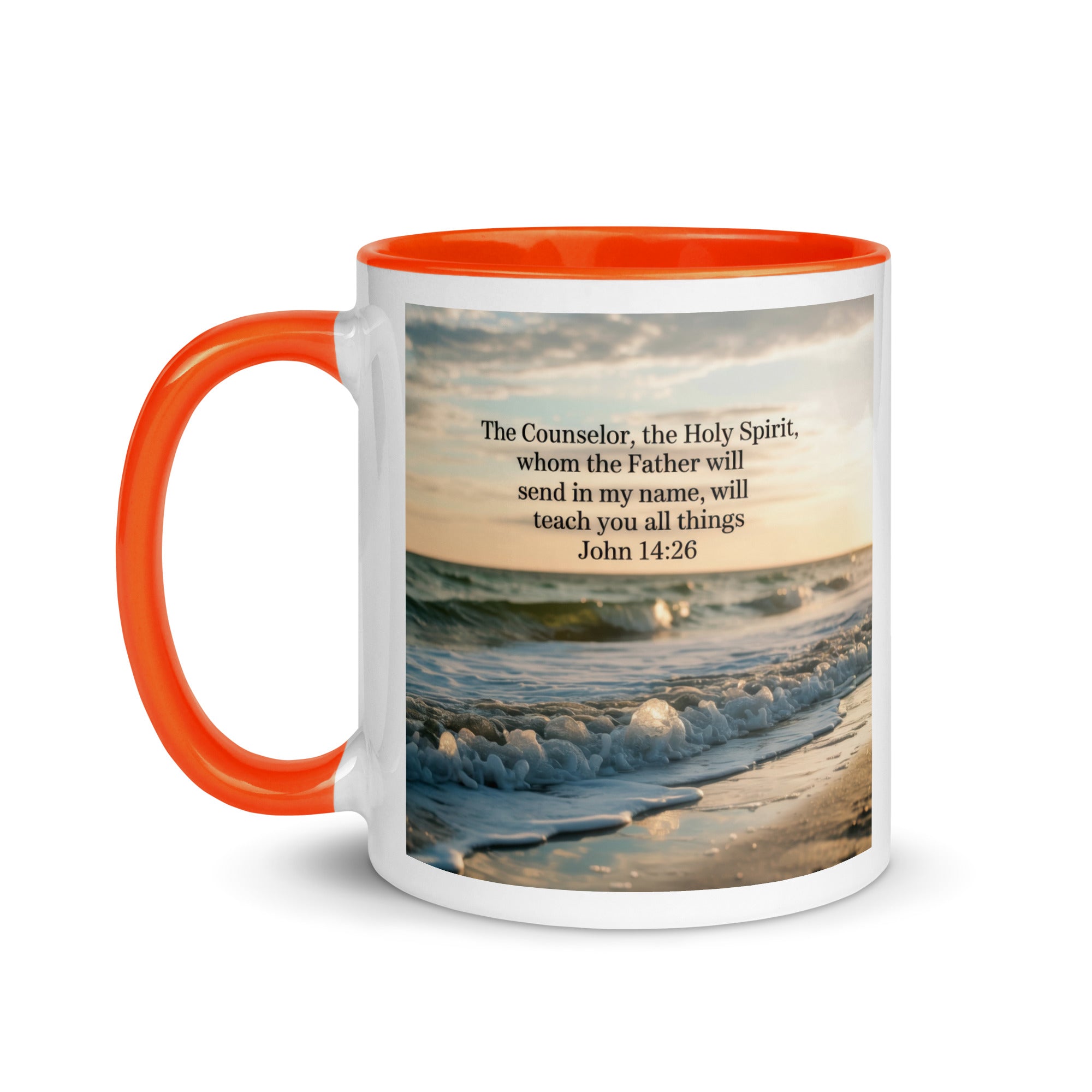John 14:26 Bible Verse You All White Ceramic Mug with Color Inside