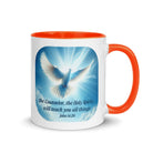 John 14:26 Bible Verse, Holy Spirit Dove White Ceramic Mug with Color Inside Orange 11 oz