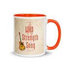 Exodus 15:2 Bible Verse, The LORD is my strength White Ceramic Mug with Color Inside Orange 11 oz