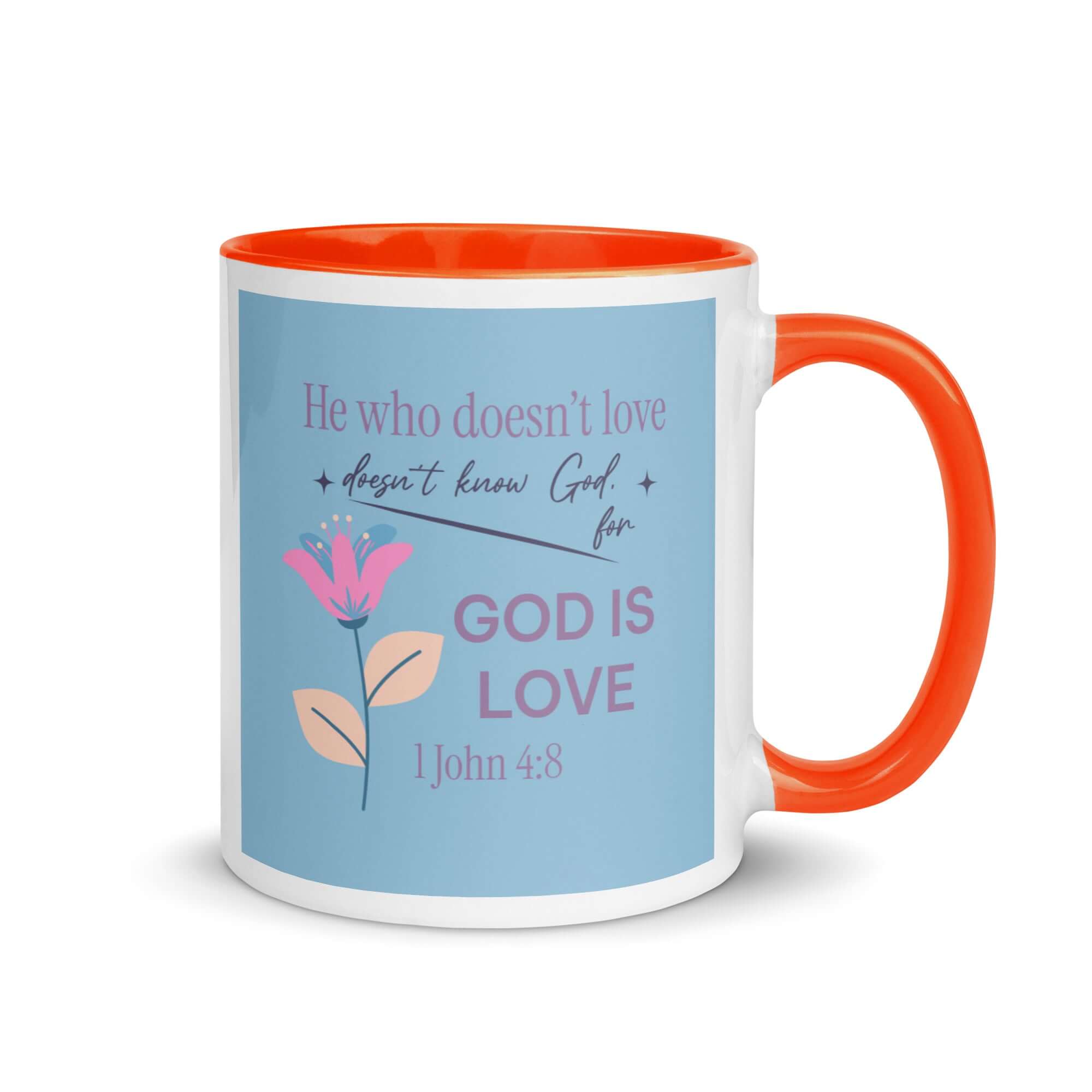 1 John 4:8 Bible Verse, doesn’t love White Ceramic Mug with Color Inside Orange 11 oz