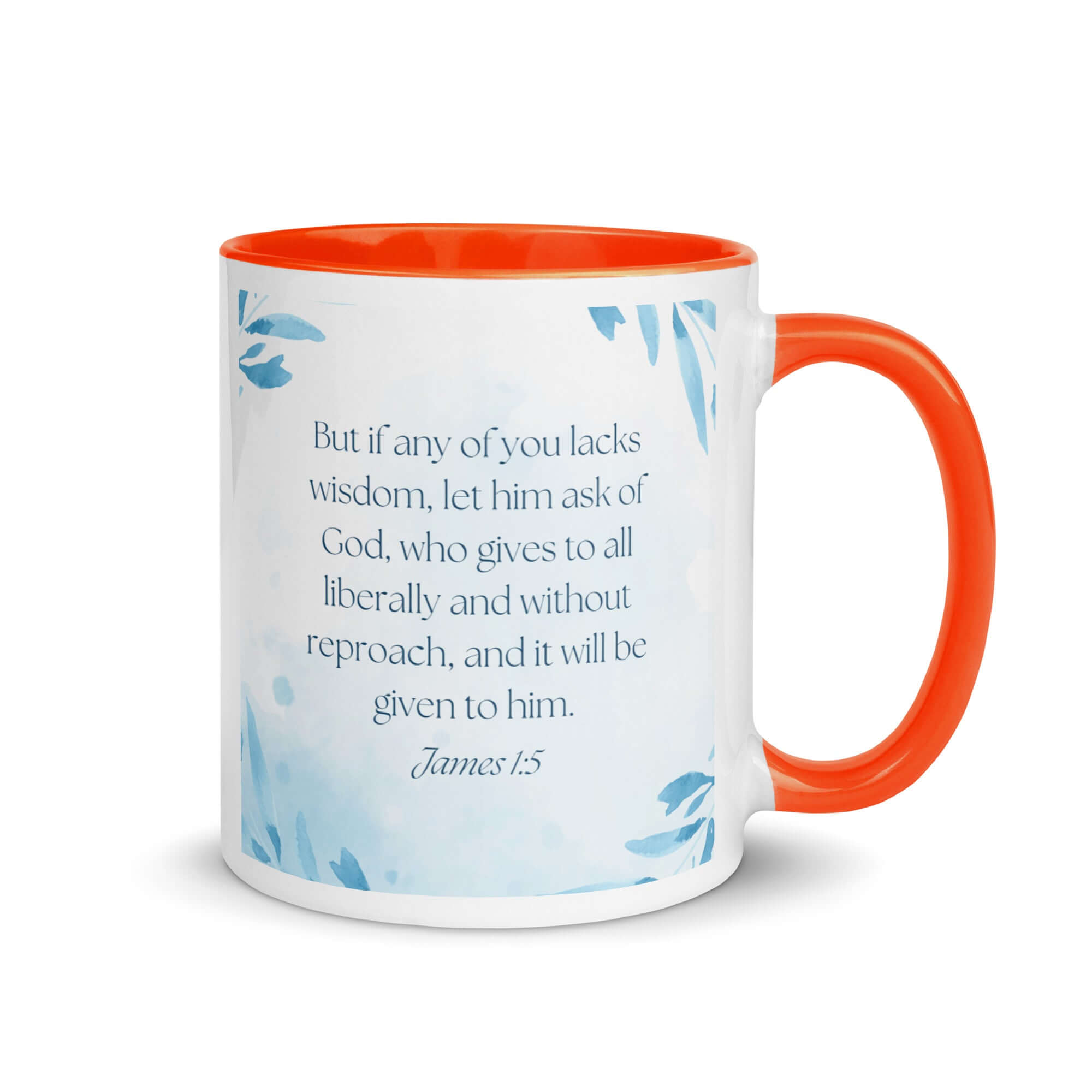 James 1:5 Bible Verse, lacks wisdom White Ceramic Mug with Color Inside Orange 11 oz