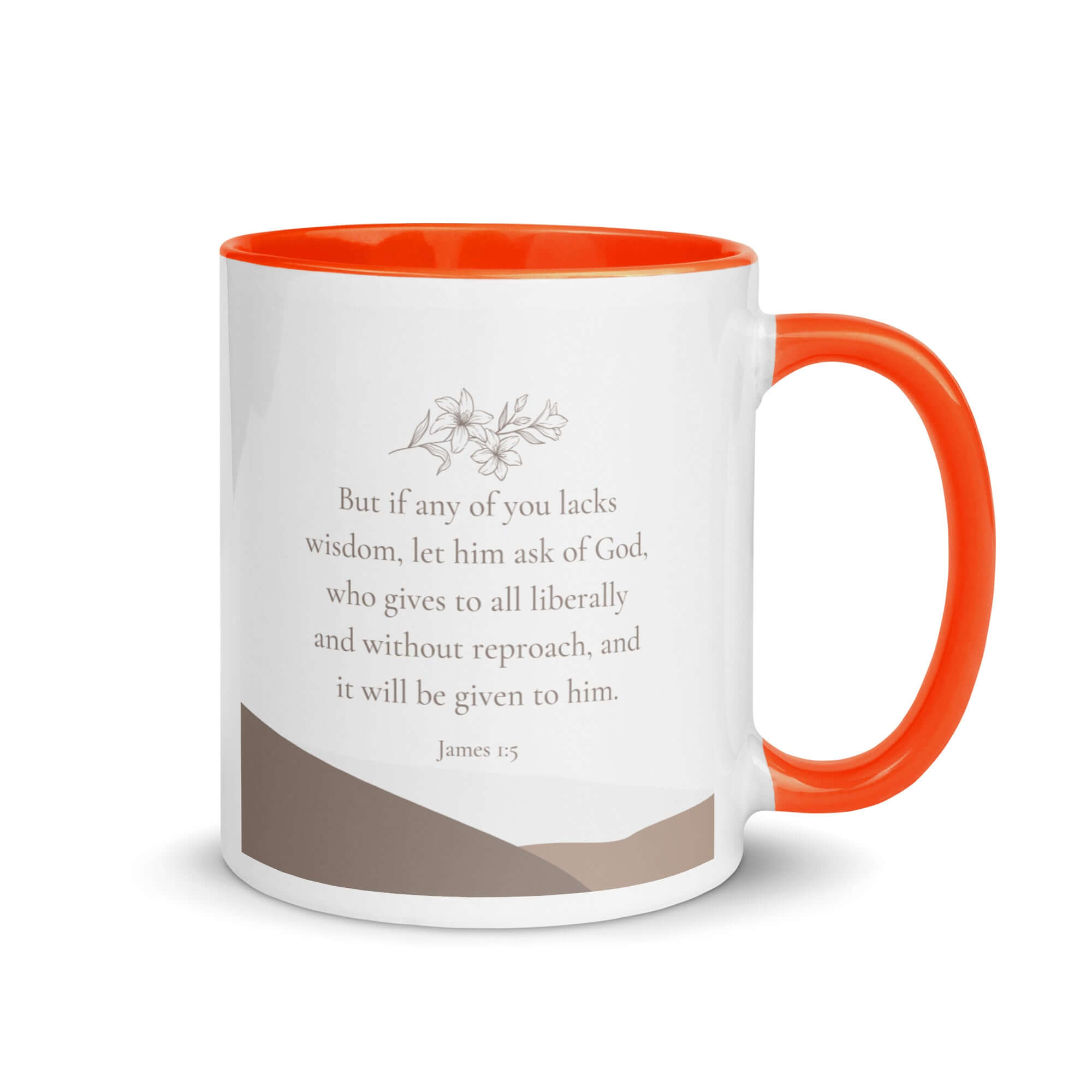 James 1:5 Bible Verse, ask of God White Ceramic Mug with Color Inside Orange 11 oz