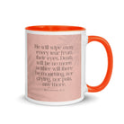 Revelation 21:4 Bible Verse, their eyes White Ceramic Mug with Color Inside Orange 11 oz