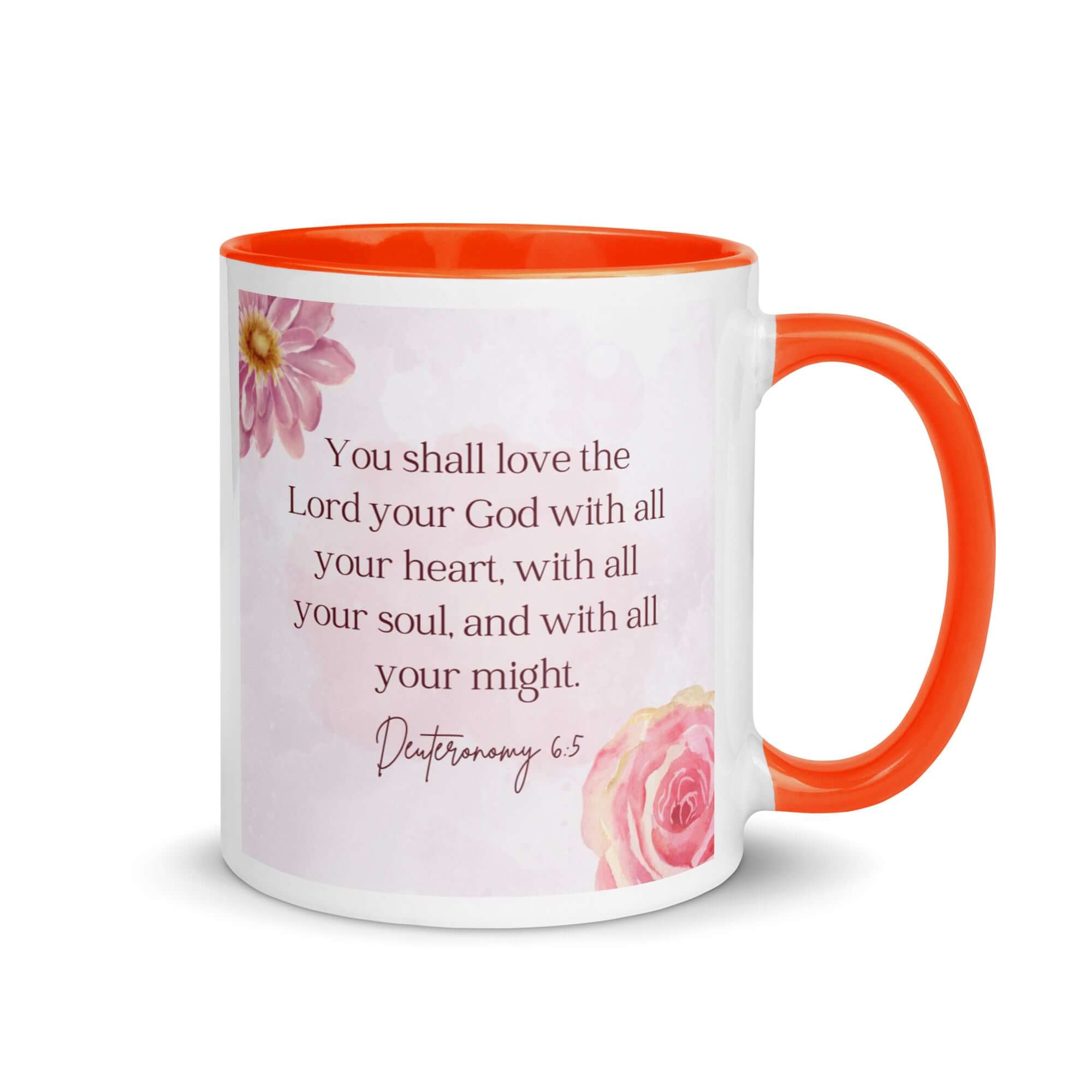 Deuteronomy 6:5 Bible Verse, the Lord White Ceramic Mug with Color Inside Orange 11 oz