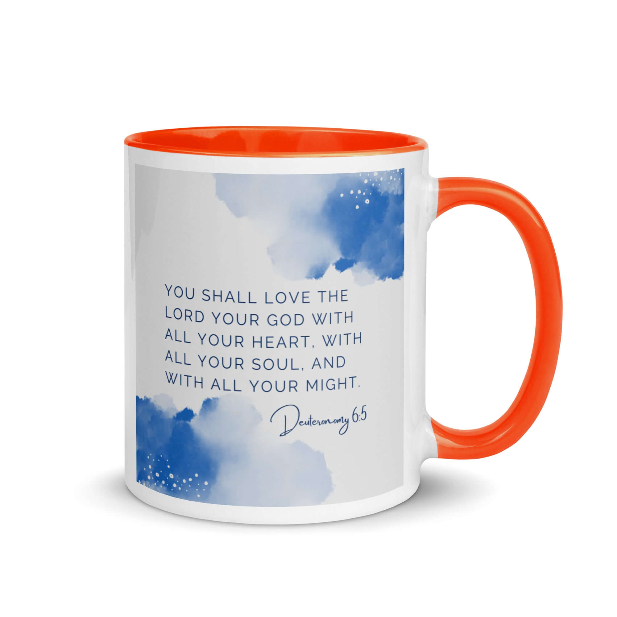 Deuteronomy 6:5 Bible Verse, your God White Ceramic Mug with Color Inside Orange 11 oz