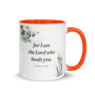 Exodus 15:26 Bible Verse, Gods voice White Ceramic Mug with Color Inside Orange 11 oz