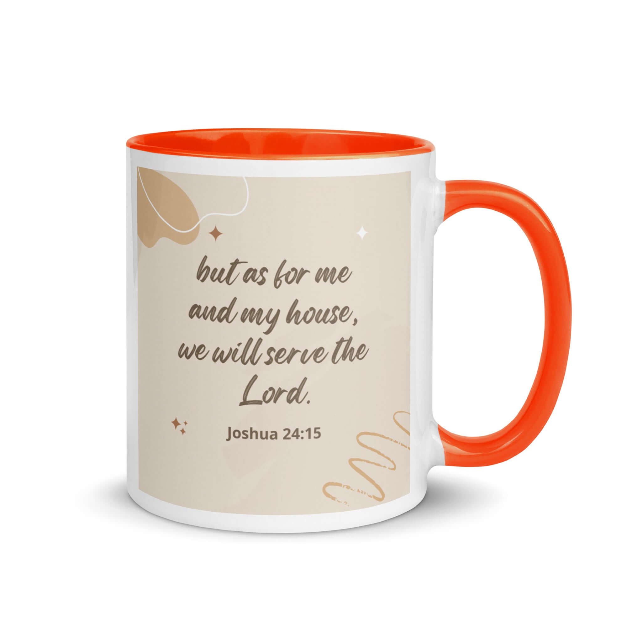 Joshua 24:15 Bible Verse, will serve White Ceramic Mug with Color Inside Orange 11 oz