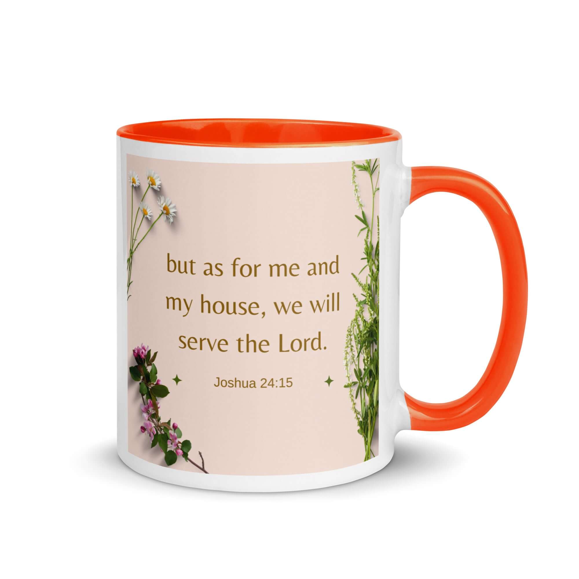 Joshua 24:15 Bible Verse, your fathers White Ceramic Mug with Color Inside Orange 11 oz