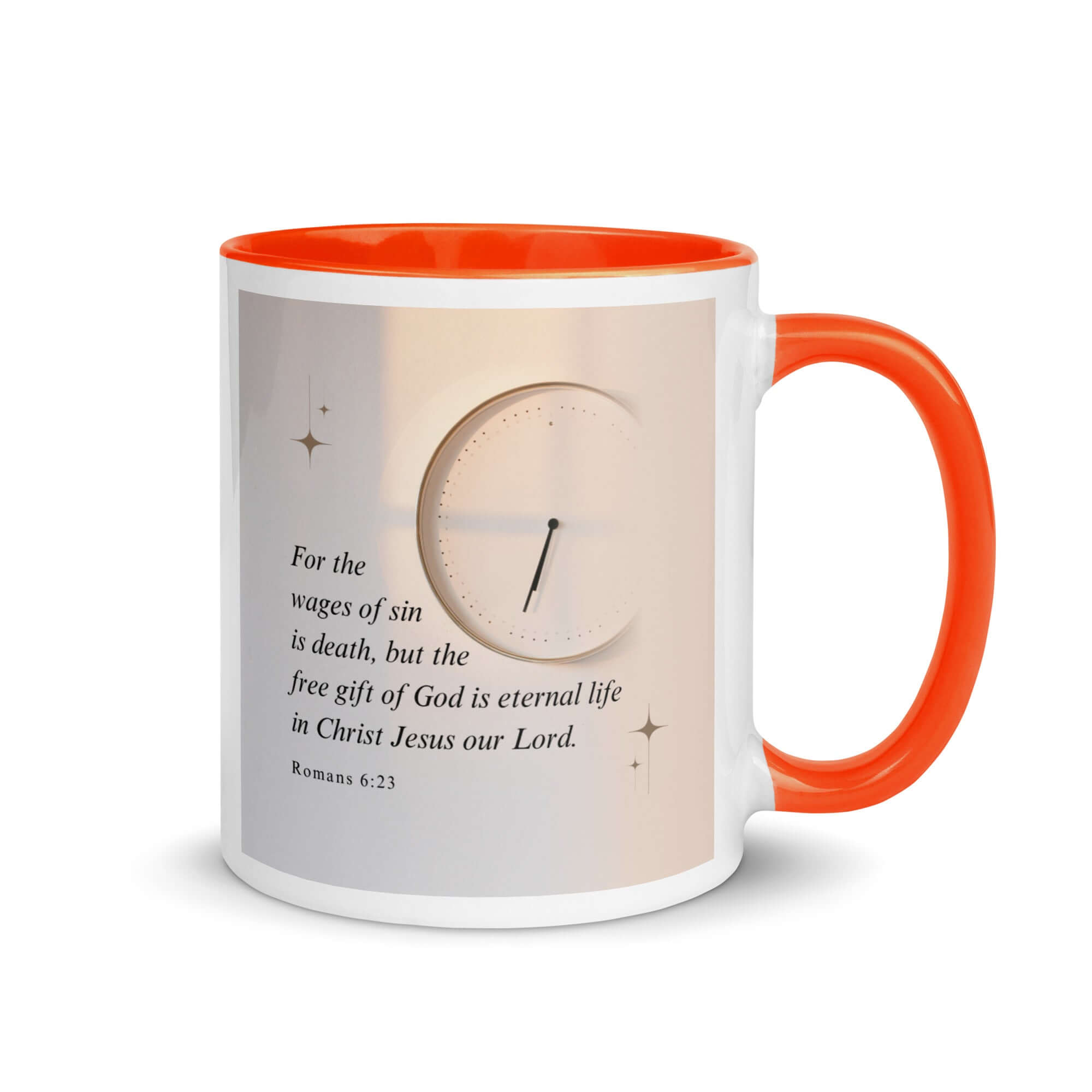 Romans 6:23 Bible Verse, our Lord White Ceramic Mug with Color Inside Orange 11 oz